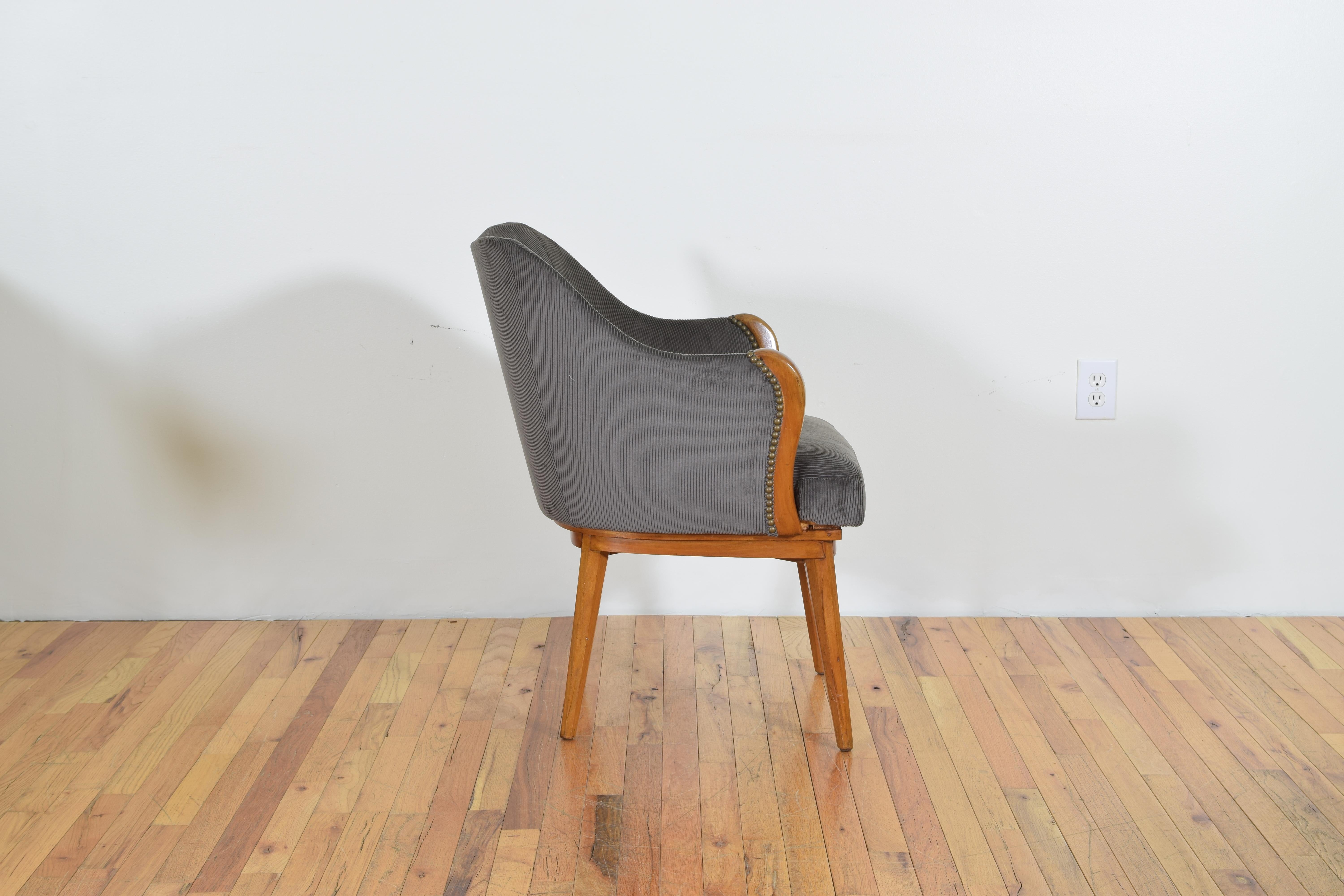 Italian Mid-20th Century Fruitwood Bergere Upholstered in Corduroy In Excellent Condition In Atlanta, GA