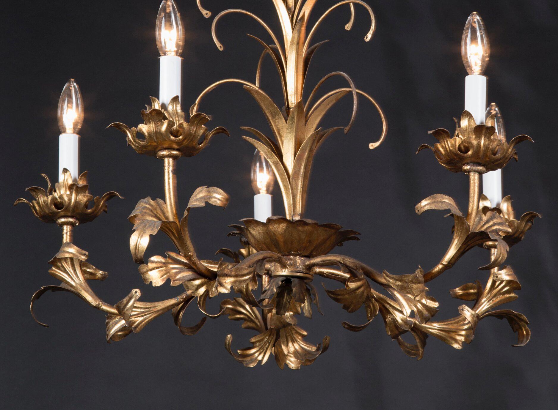 Italian Mid-20th Century Gilded Tole Chandelier In Good Condition For Sale In New Orleans, LA