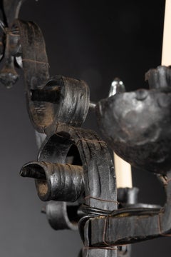 Italian Mid 20th Century Iron Chandelier with Fleur De Lis Detail