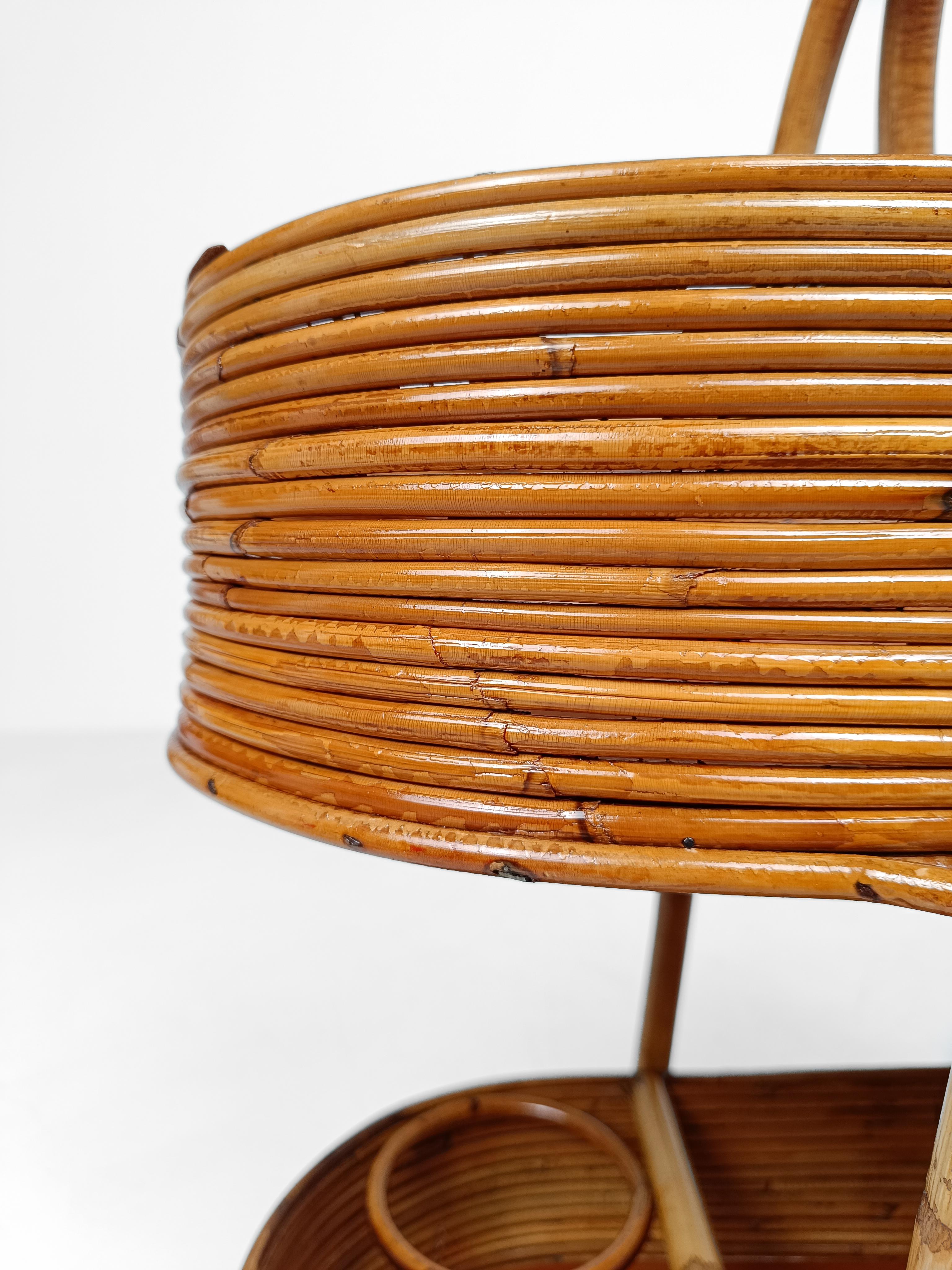 Italian Mid 20th Century Modern Bar Cart in Bamboo, Cane & Rattan, 1960s For Sale 13