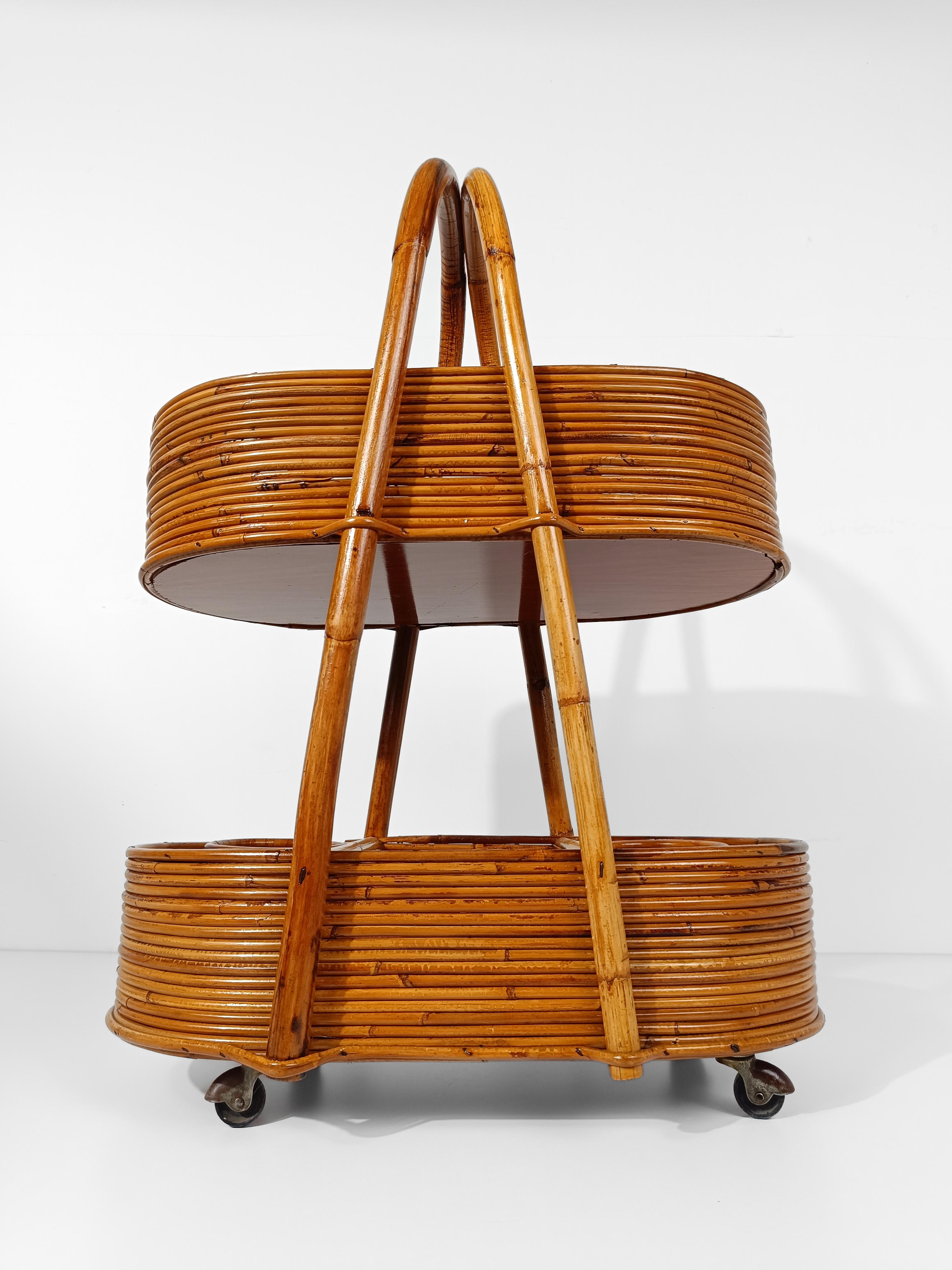 Italian Mid 20th Century Modern Bar Cart in Bamboo, Cane & Rattan, 1960s For Sale 14