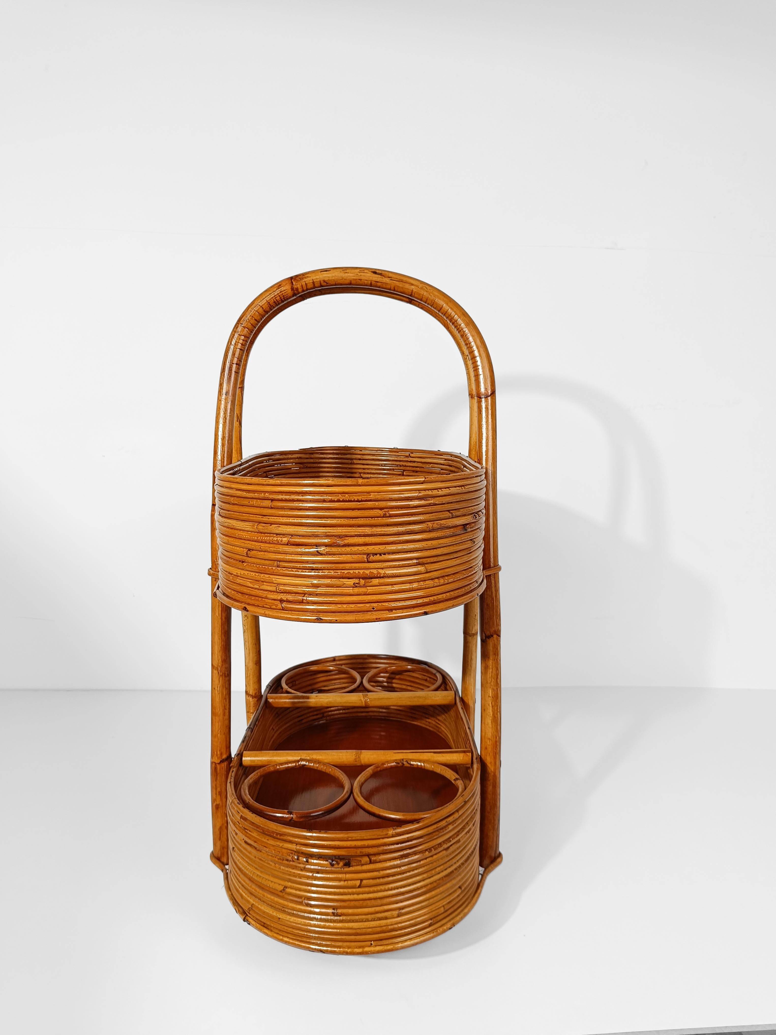 Italian Mid 20th Century Modern Bar Cart in Bamboo, Cane & Rattan, 1960s For Sale 15