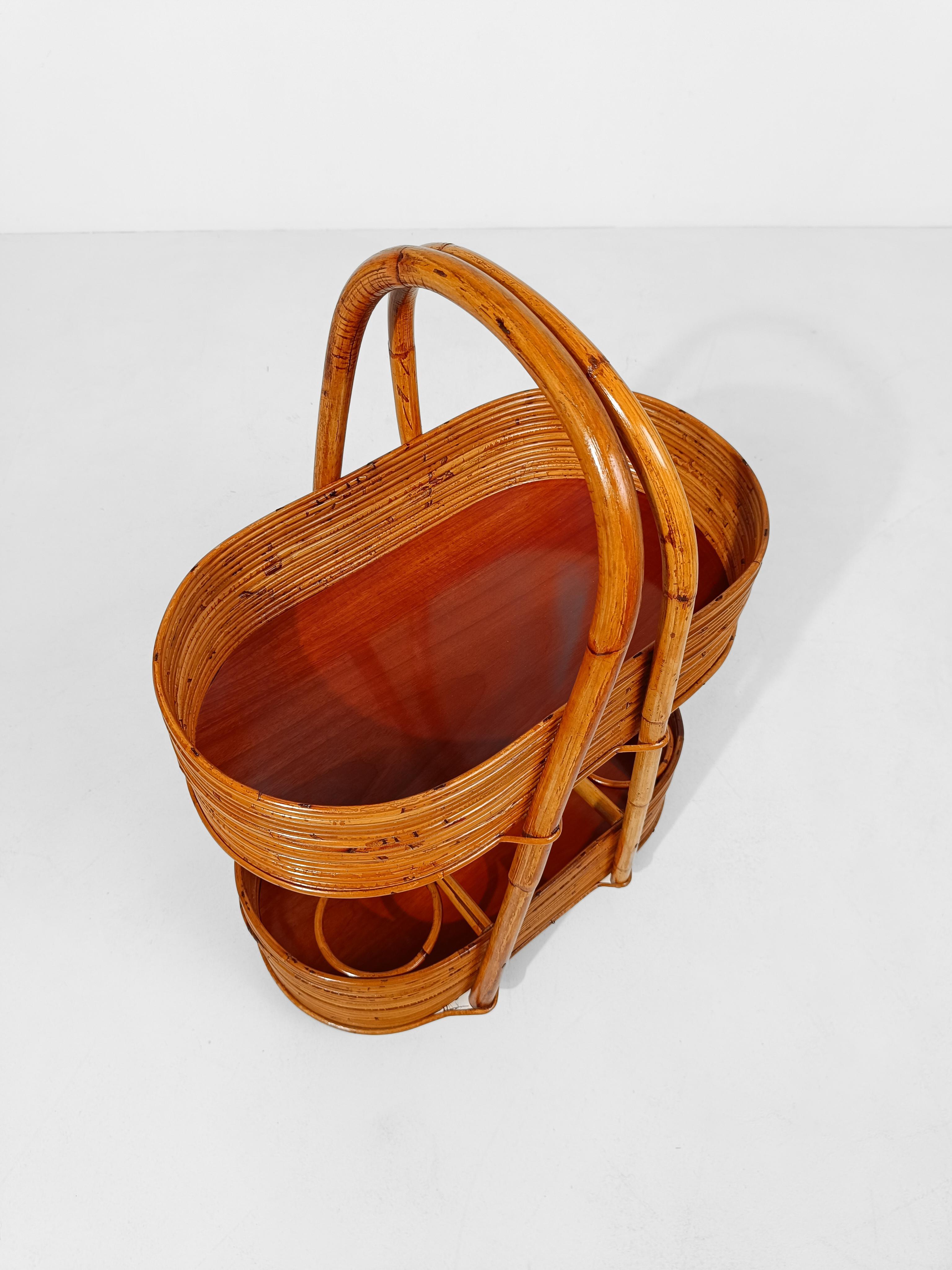 Mid-Century Modern Italian Mid 20th Century Modern Bar Cart in Bamboo, Cane & Rattan, 1960s For Sale