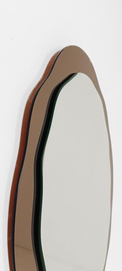 Italian Mid 20th Century Modern Organic Mirror in Bronzed Glass By Cristal Arte