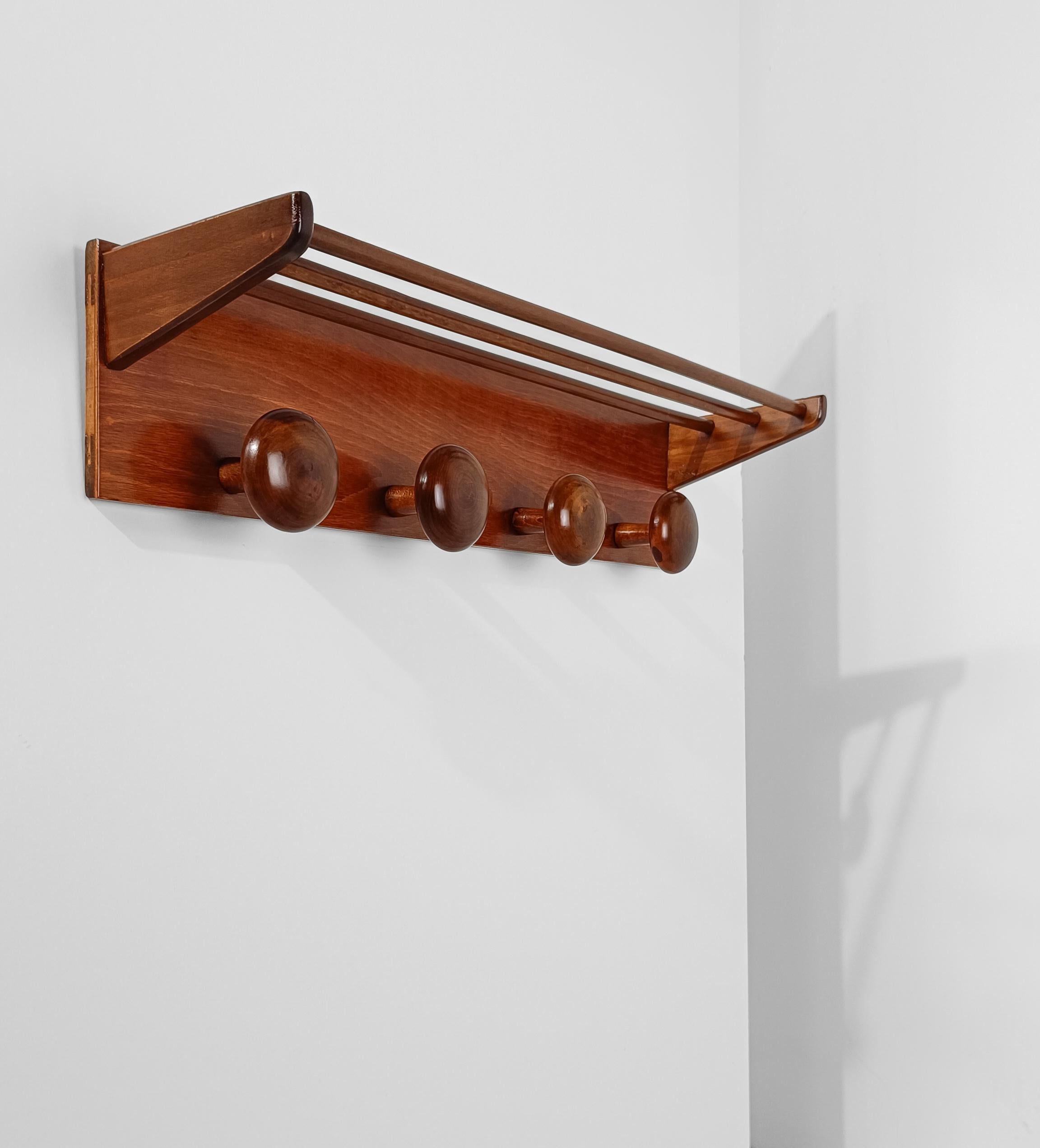 Perchero de pared y perchero de madera modernos italianos de mediados del siglo XX by Fraber en Bueno estado para la venta en Roma, IT