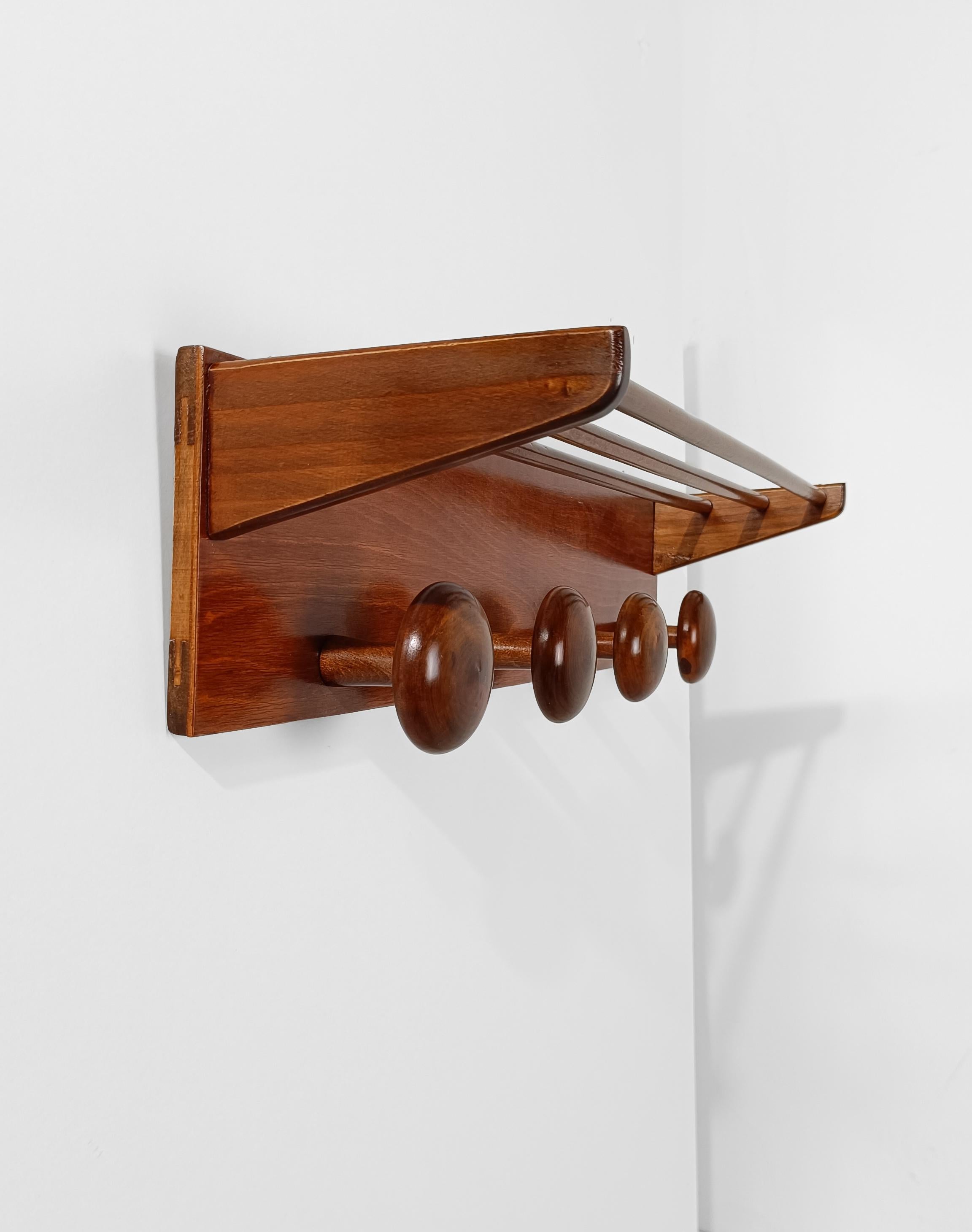 Perchero de pared y perchero de madera modernos italianos de mediados del siglo XX by Fraber en venta 1