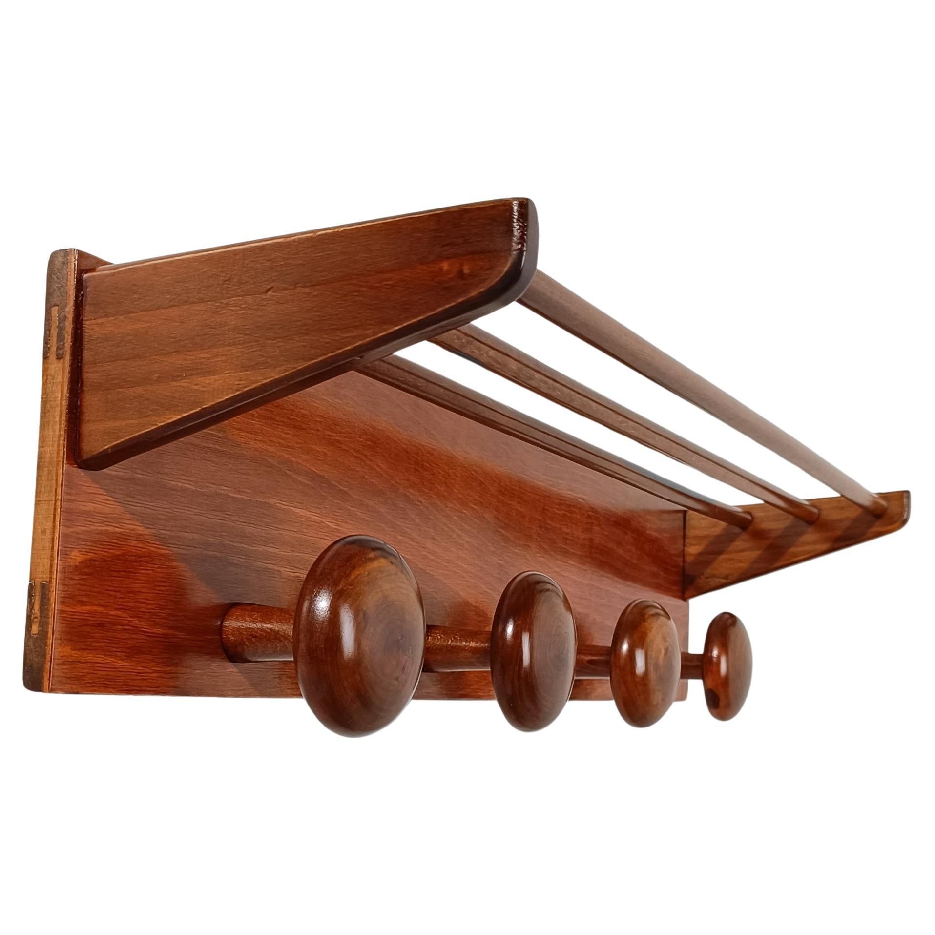 Italian Mid 20th Century Modern Wooden Wall Coat Rack and Hat Stand by Fraber