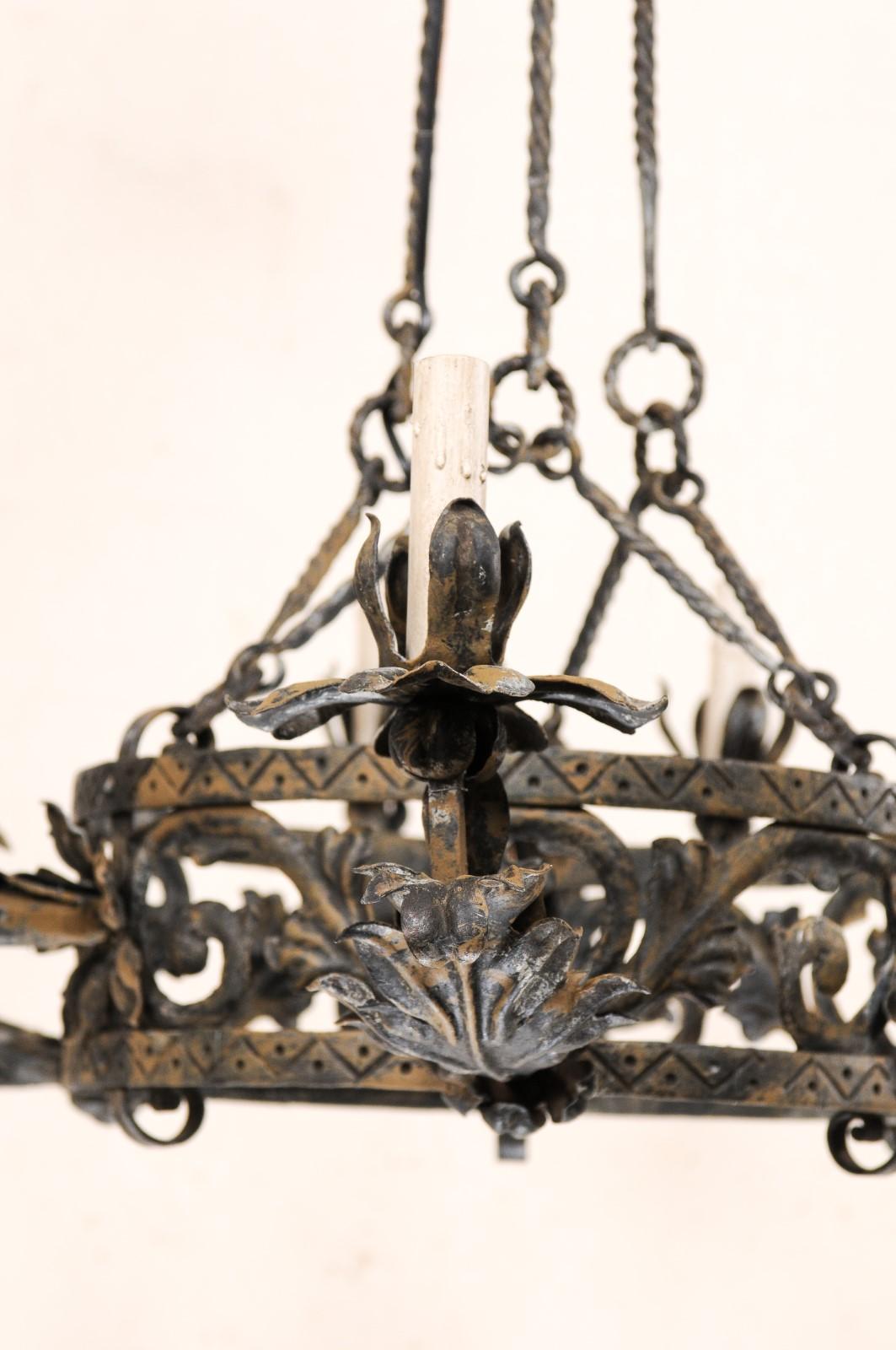 Italian Nine-Light Forged-Iron Chandelier in Foliage Motif, Re-Wired for USA 2