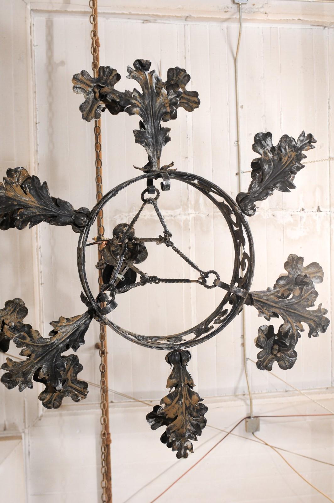 Italian Nine-Light Forged-Iron Chandelier in Foliage Motif, Re-Wired for USA 4