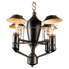 Italian Mid 20th Century Painted Black and Gold Leaf on Tole Chandelier
