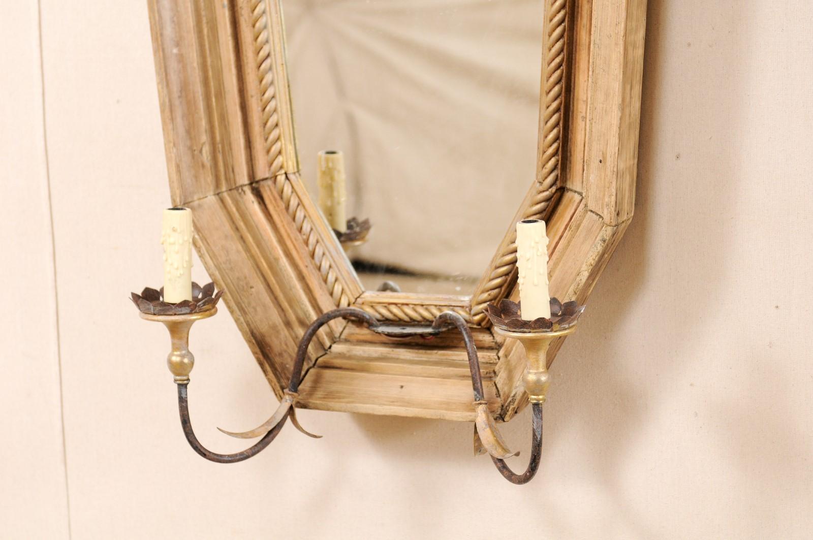 Italian Mid-20th Century Sconces with Large Mirrored Back-Plate 4