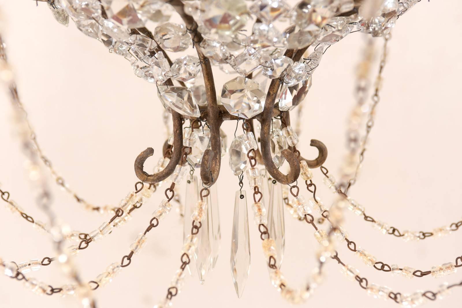 Italian Mid-20th Century Twelve-Light Crystal Basket-Shaped Chandelier 1