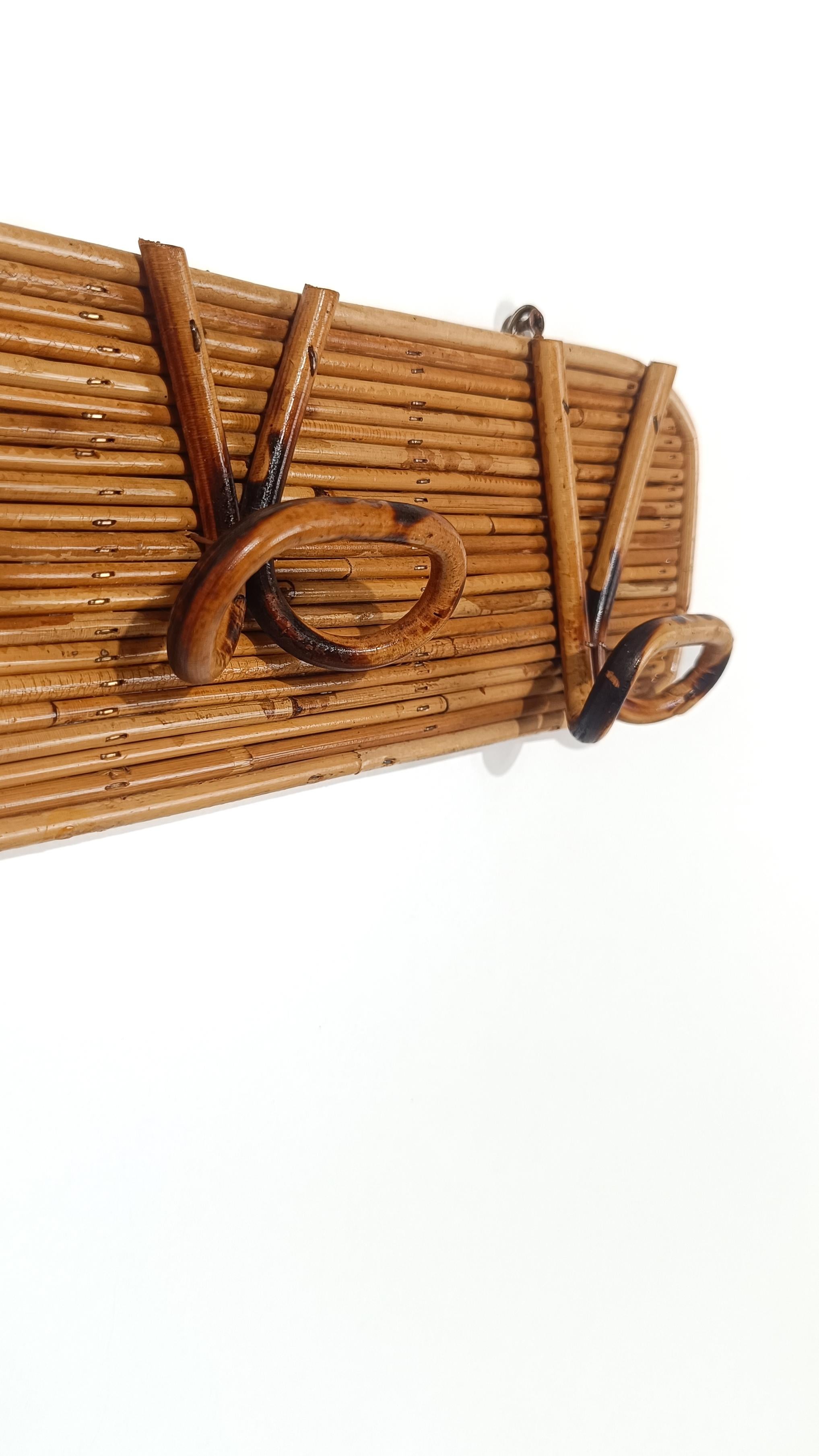 Italian Mid 20th Century Wall Coat Hanger in Cane & Rattan, Vivai del Sud style For Sale 8