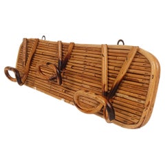 Italian Mid 20th Century Wall Coat Hanger in Cane & Rattan, Vivai del Sud style
