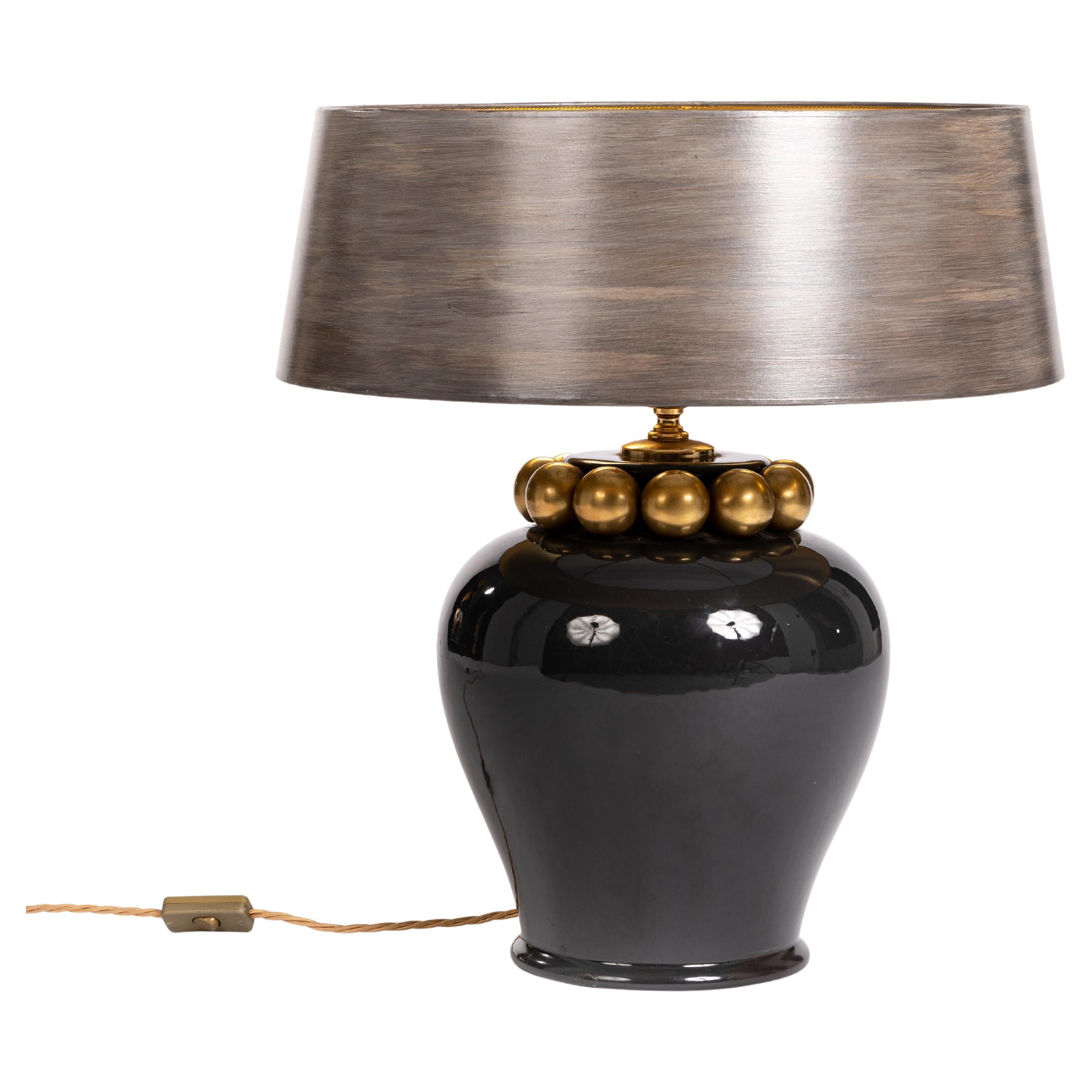 Lampe de table italienne en céramique gris-or mi-siècle des années 1950 en vente