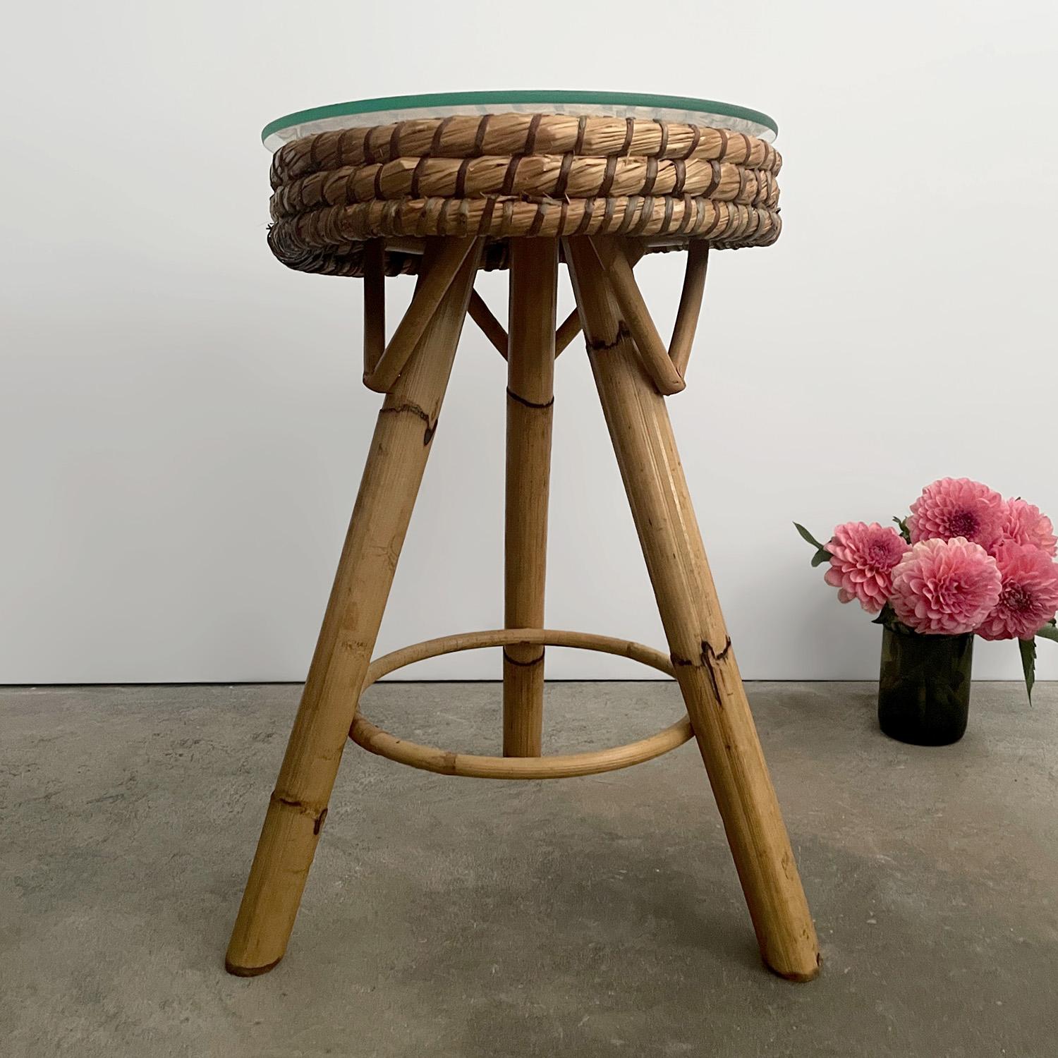 Italian Mid Centiry Rattan & Bamboo Tripod Side Table For Sale 9