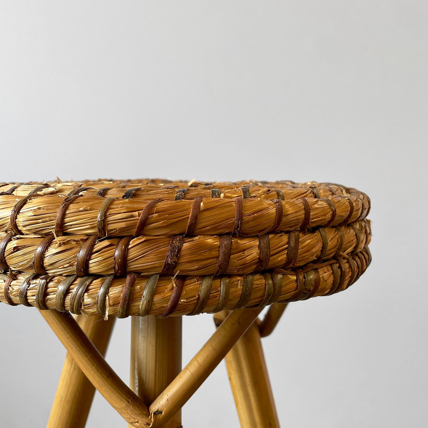 Italian Mid Centiry Rattan & Bamboo Tripod Side Table For Sale 10