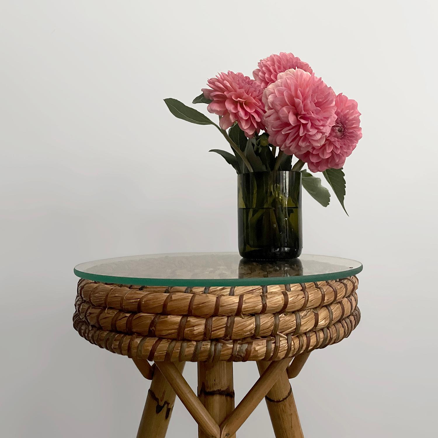 Italian Mid Centiry Rattan & Bamboo Tripod Side Table For Sale 1