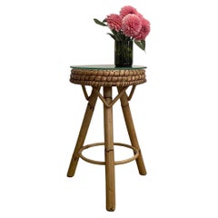 Italian Mid Centiry Rattan & Bamboo Tripod Side Table