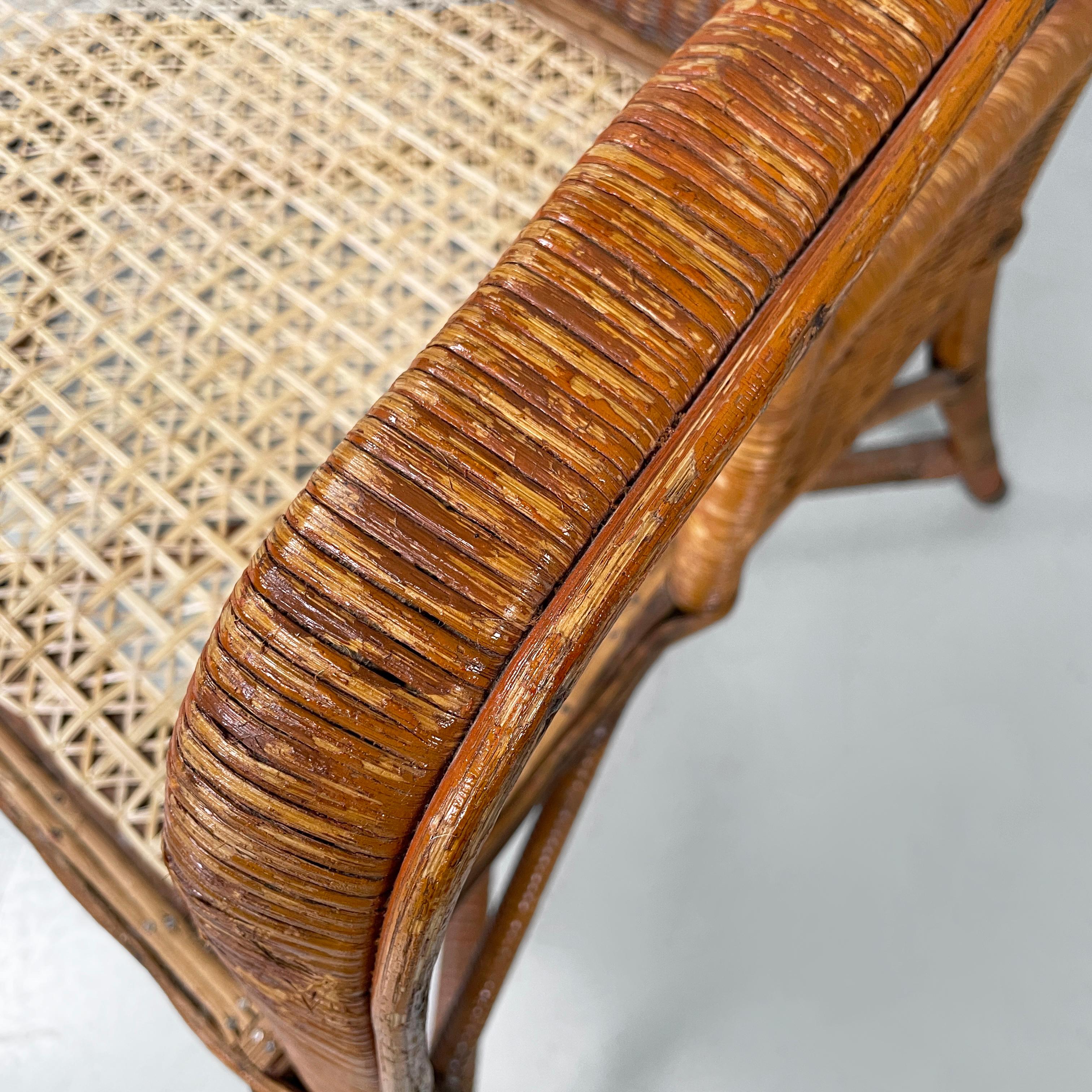 Italian Mid-centrury Modern Two-seater outdoor bench in woven rattan, 1960s For Sale 5