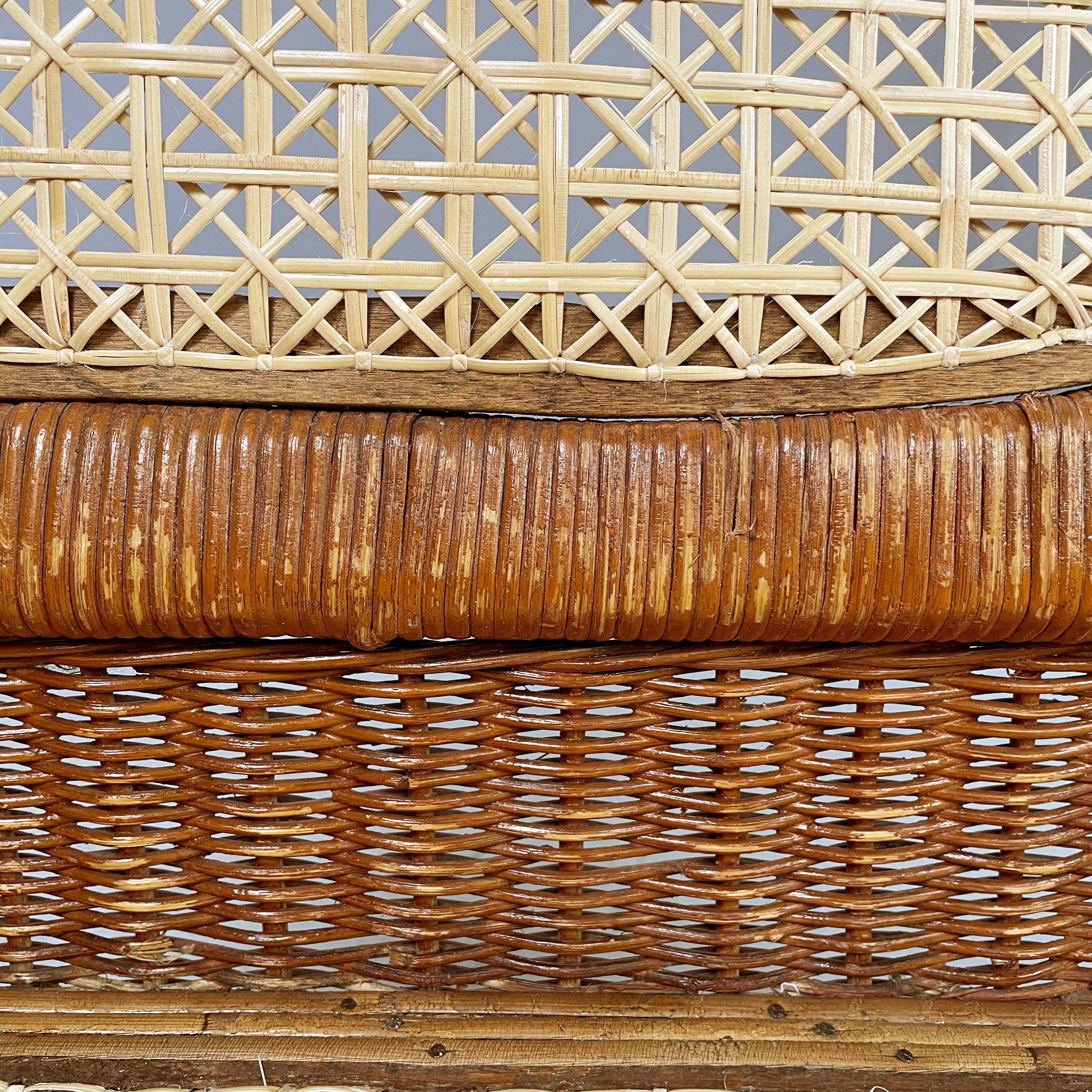 Italian Mid-centrury Modern Two-seater outdoor bench in woven rattan, 1960s For Sale 7