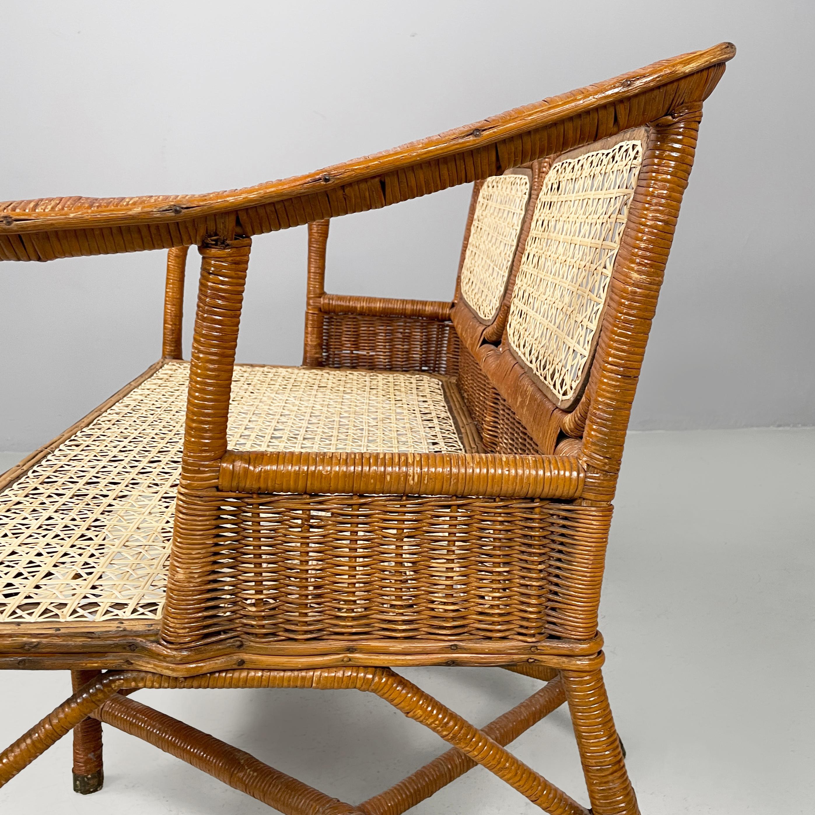 Italian Mid-centrury Modern Two-seater outdoor bench in woven rattan, 1960s For Sale 8
