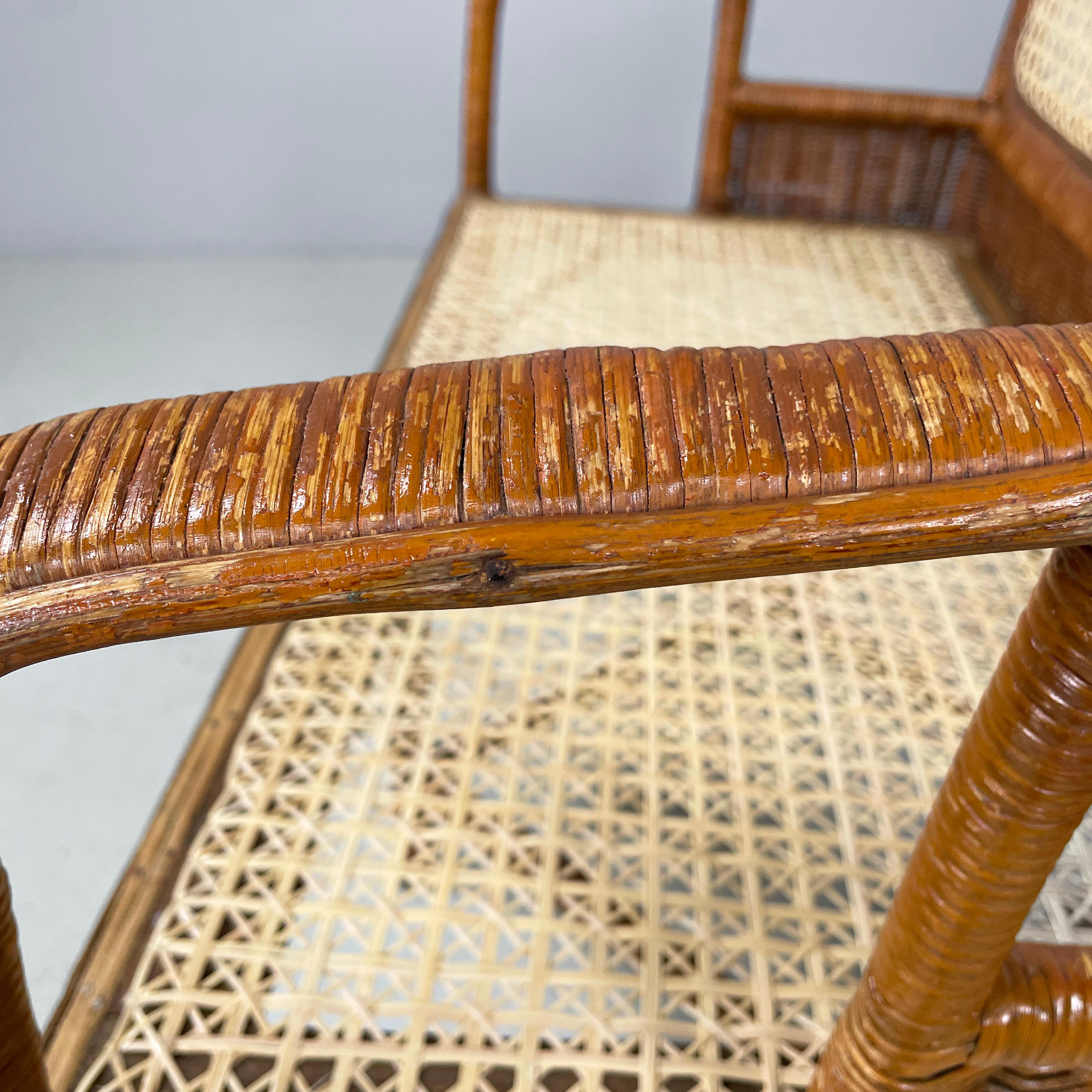 Italian Mid-centrury Modern Two-seater outdoor bench in woven rattan, 1960s For Sale 9