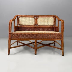 Italian Mid-century Modern Two-seater outdoor bench in woven rattan, 1960s