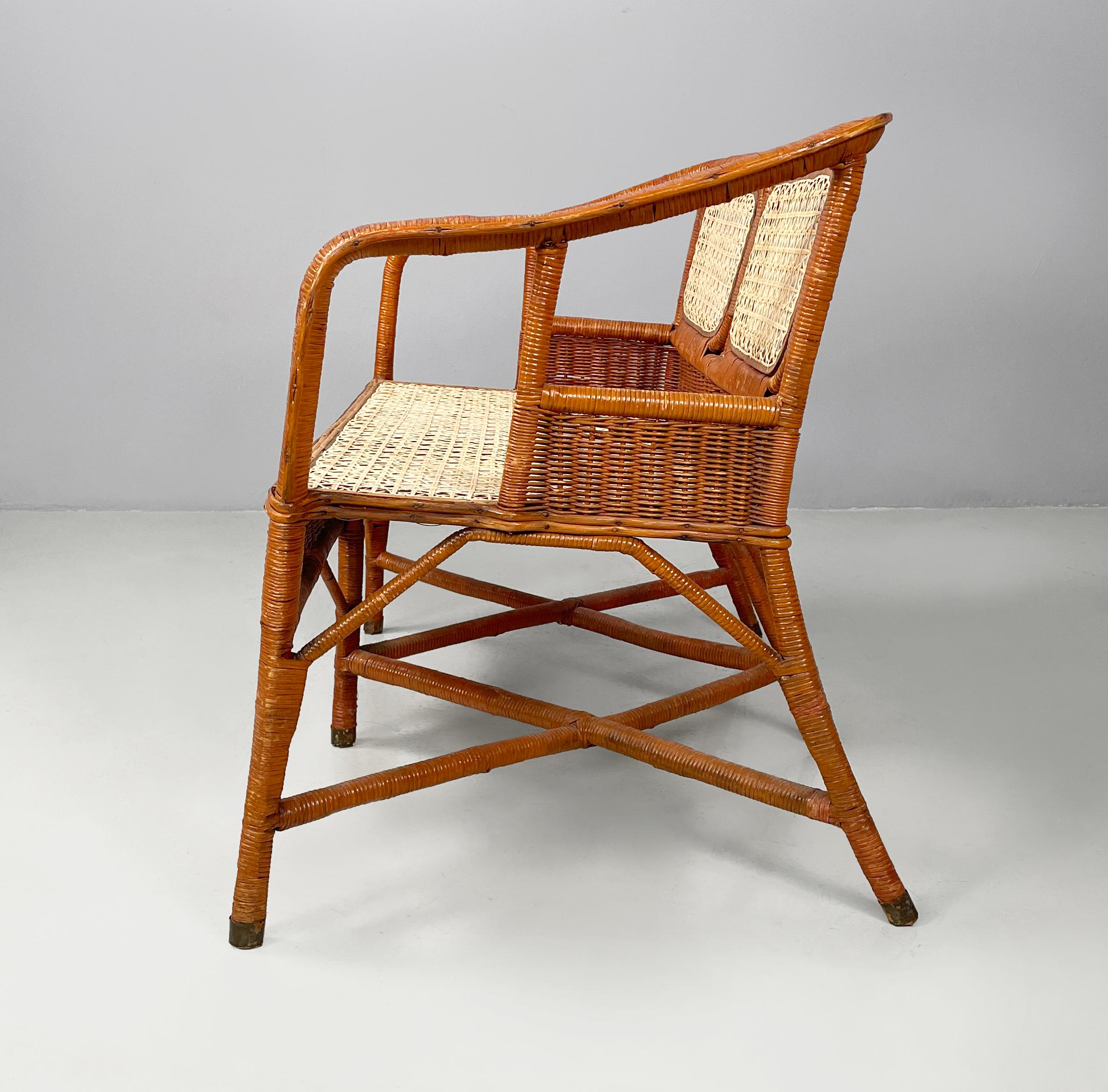 Mid-Century Modern Italian Mid-centrury Modern Two-seater outdoor bench in woven rattan, 1960s For Sale