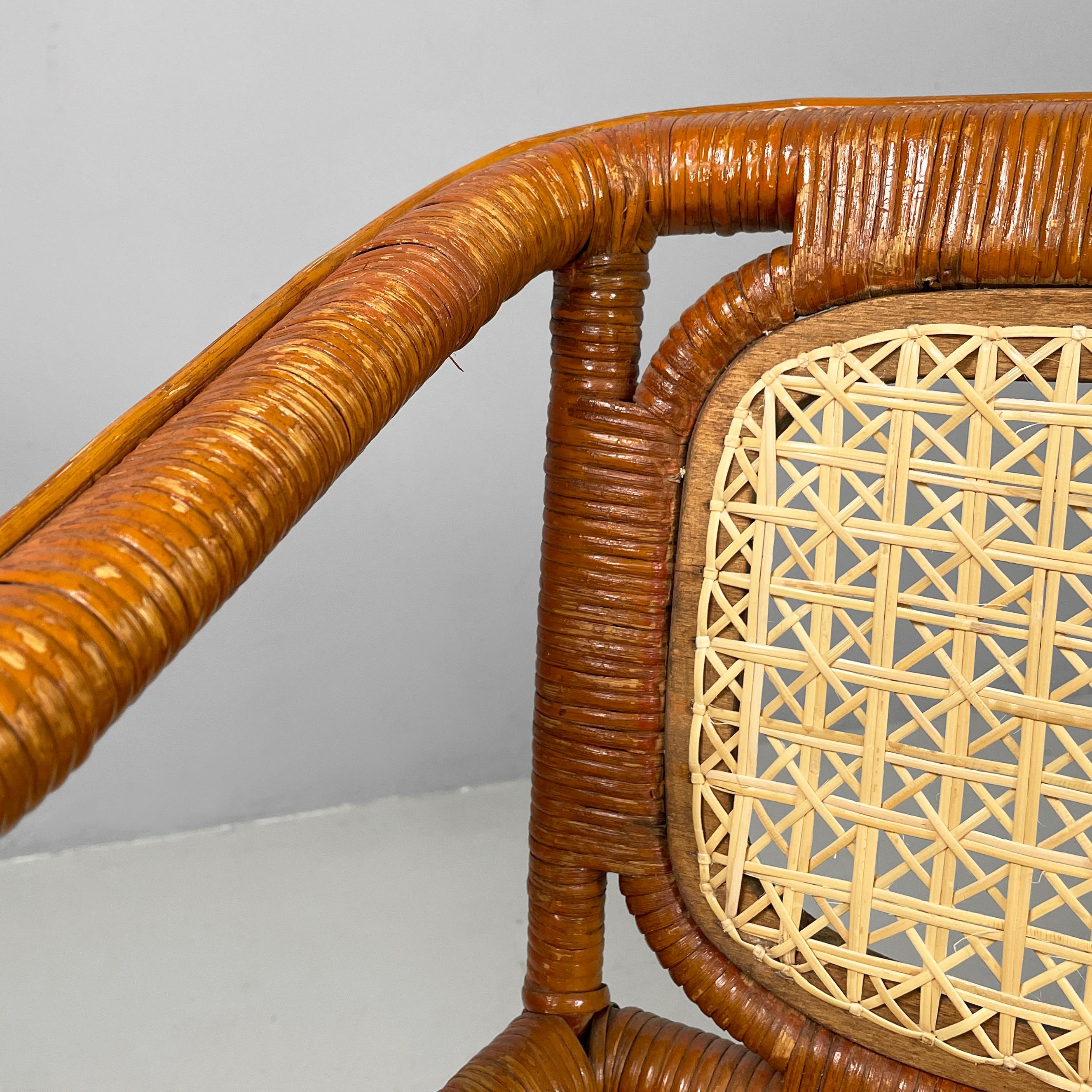 Italian Mid-centrury Modern Two-seater outdoor bench in woven rattan, 1960s For Sale 1
