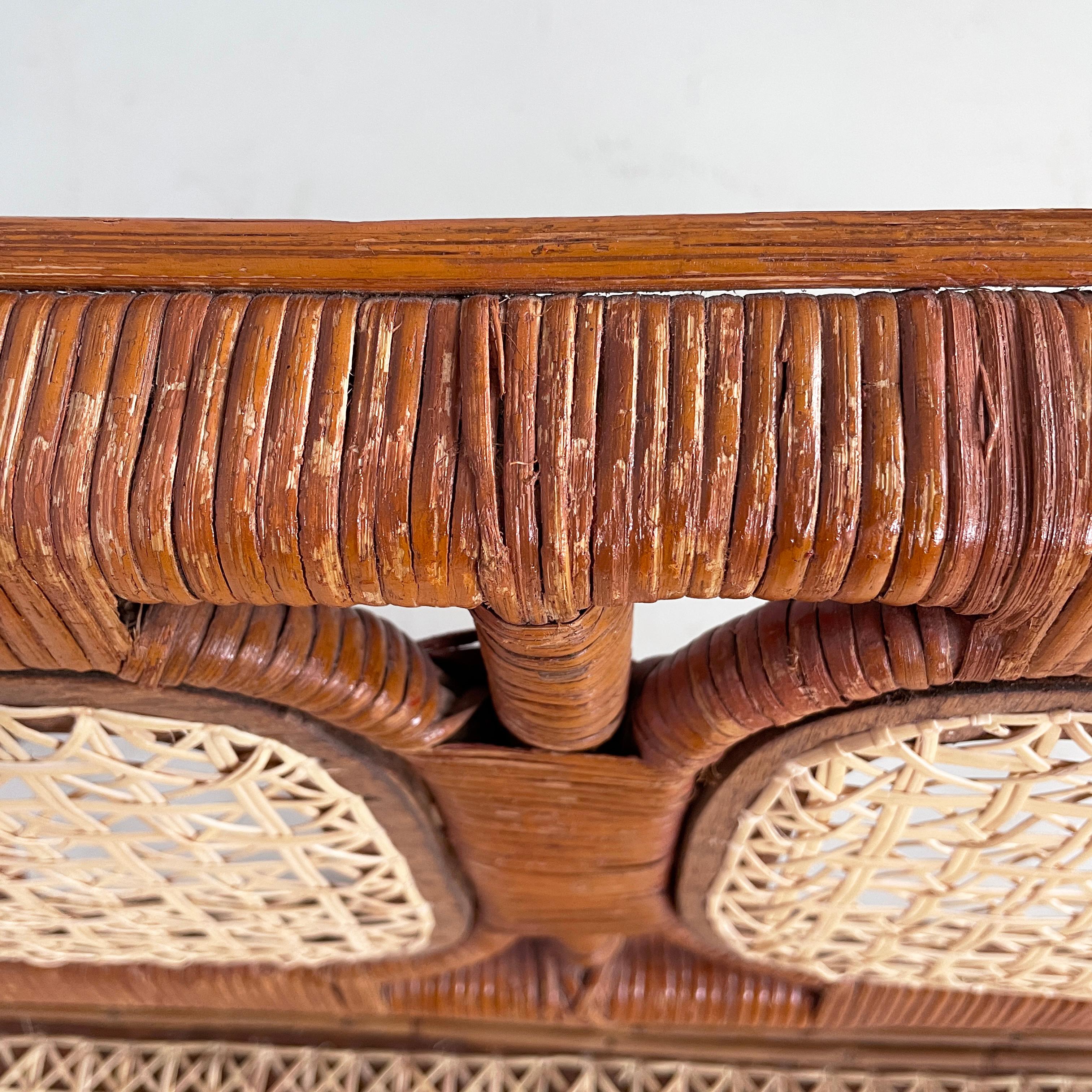 Italian Mid-centrury Modern Two-seater outdoor bench in woven rattan, 1960s For Sale 2