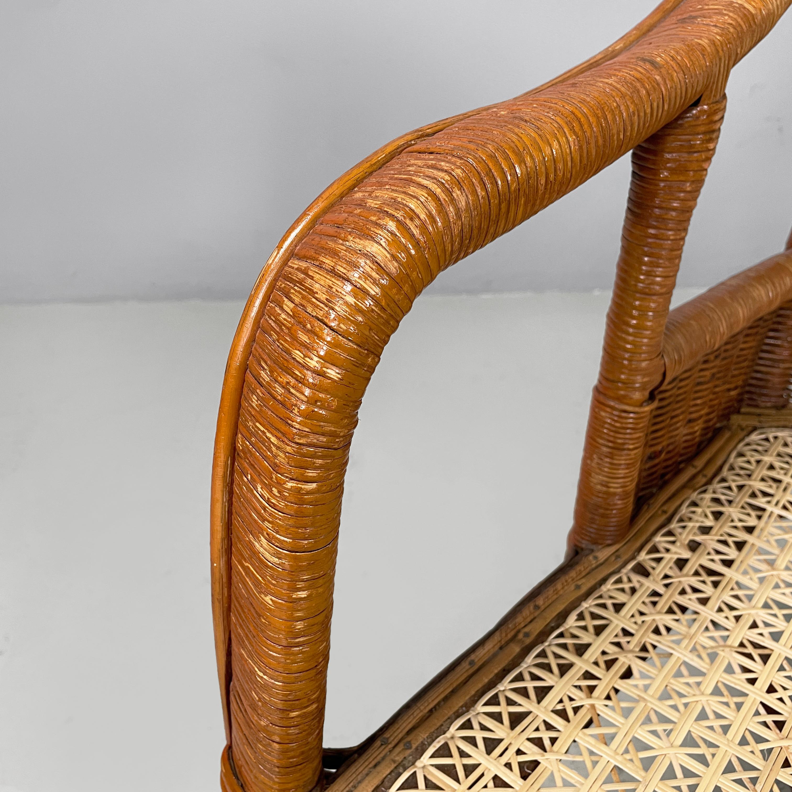 Italian Mid-centrury Modern Two-seater outdoor bench in woven rattan, 1960s For Sale 3