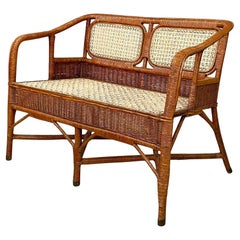 Italian Mid-centrury Modern Two-seater outdoor bench in woven rattan, 1960s