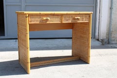 Italian Mid-Centry Desk Bamboo Rattan Italian Design Rectangular with Drawers