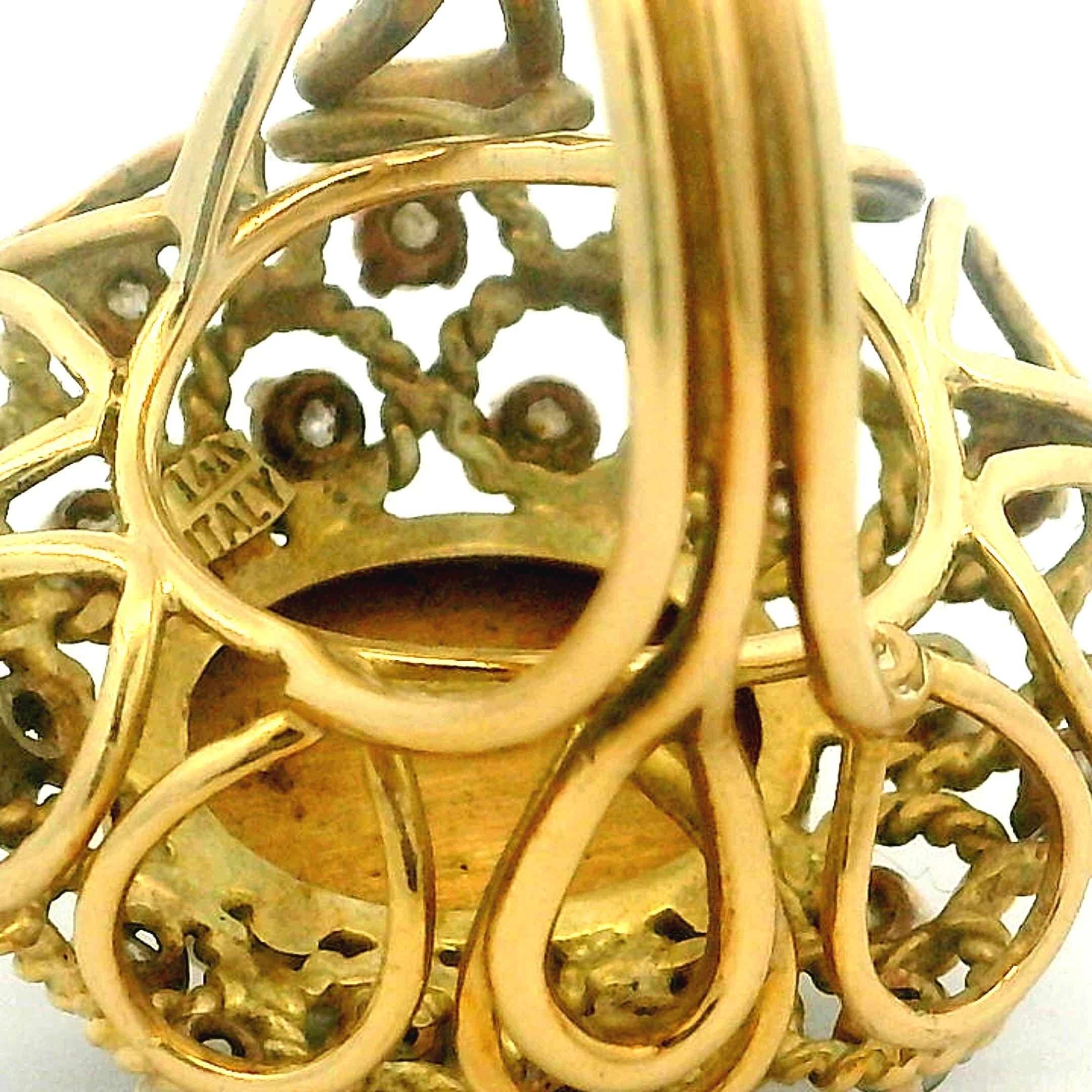 Anillo de cóctel italiano de mediados de siglo de oro de 14 quilates con ópalo australiano y diamantes, c. 1965 en venta 9