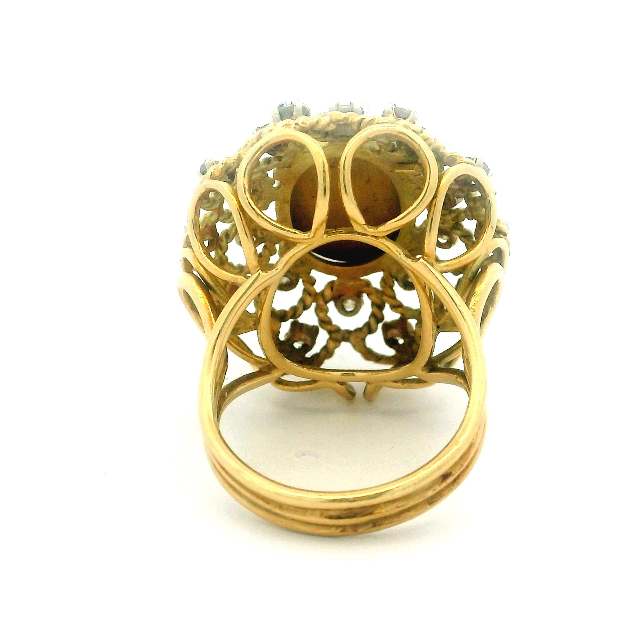 Anillo de cóctel italiano de mediados de siglo de oro de 14 quilates con ópalo australiano y diamantes, c. 1965 en venta 2