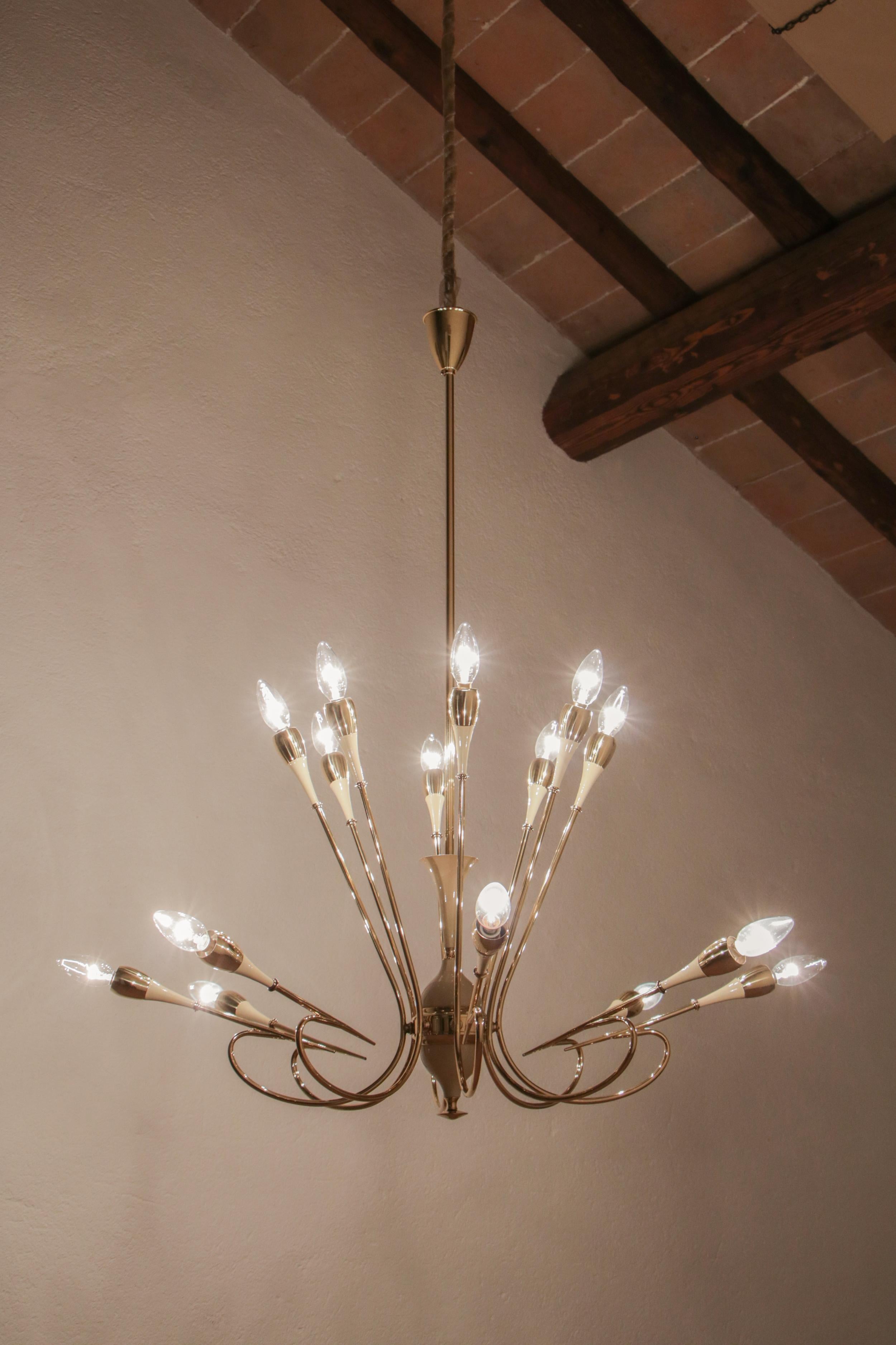 Araña italiana de 16 luces de mediados de siglo, de Oscar Torlasco para Lumi Milano Años 50 en venta 7