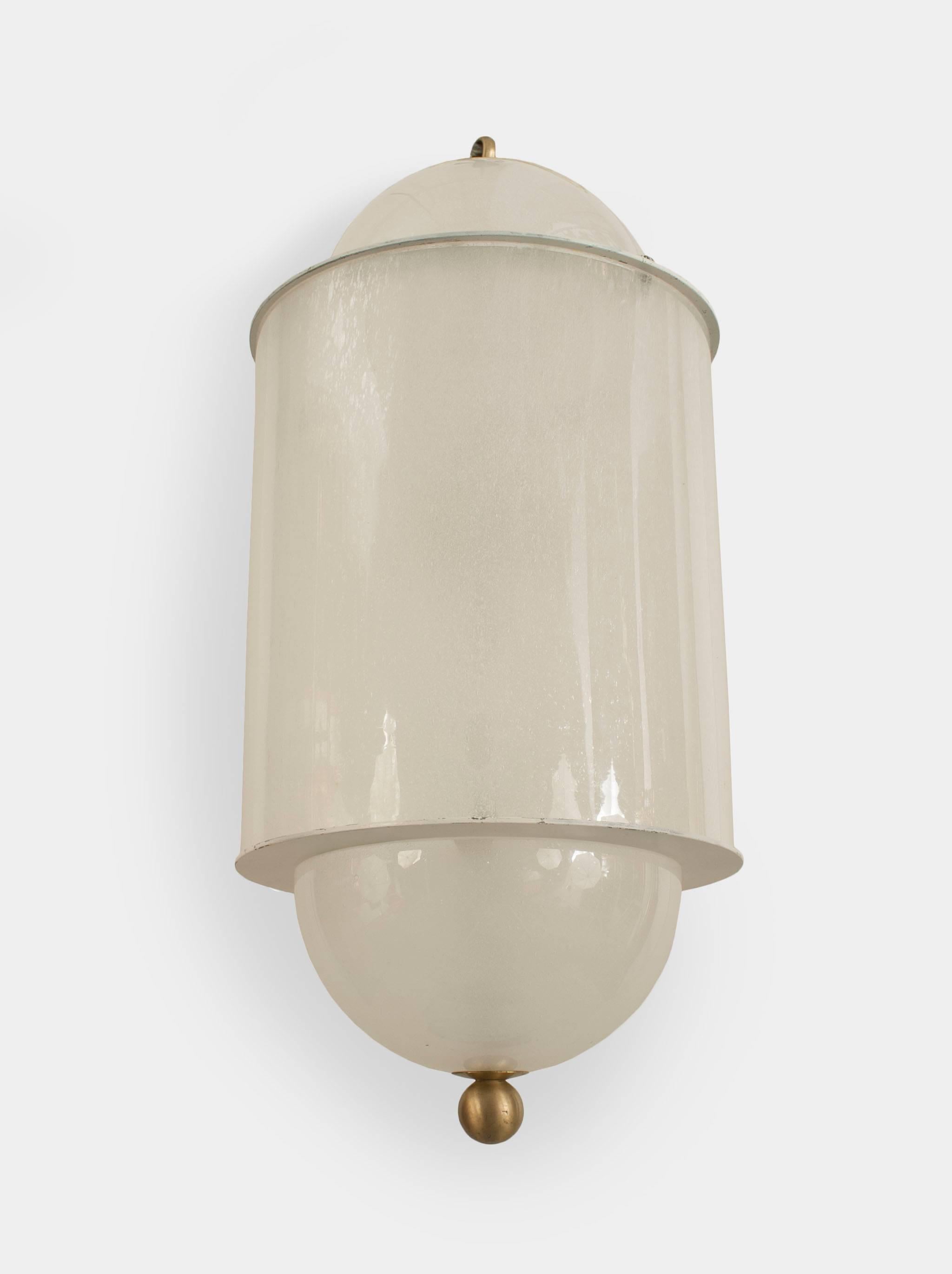Frosted 1940s Italian Mid-Century Cylindrical Lantern