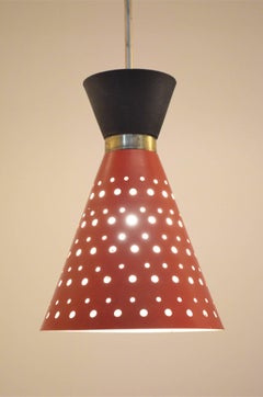 Italian Midcentury 1950s Red and Black Diabolo Shaped Pendant Lamp