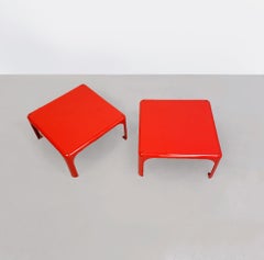 Italian Mid-Century 2 Red Demetrio45 Coffee Tables Magistretti for Artemide, 1970