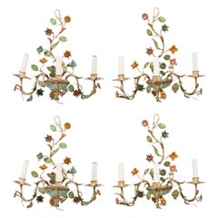 Italian Mid-Century 3 Armed Tole Flower Wall Sconce