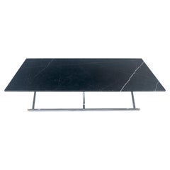 Italian Mid Century 32x67" Rectangle Black Marble Top Chrome Base Coffee Table