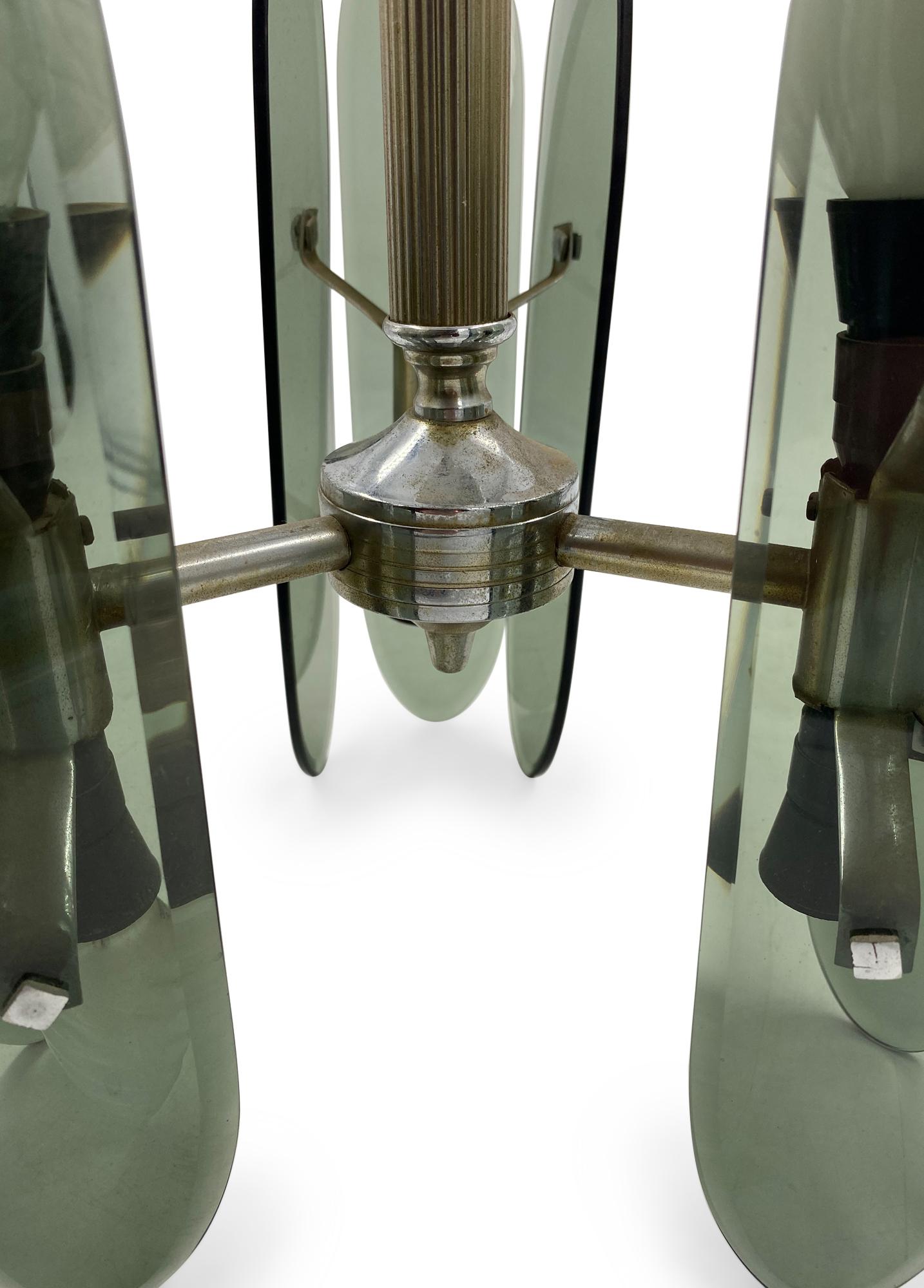 Lustre italien du milieu du siècle à 6 lumières en verre en vente 7