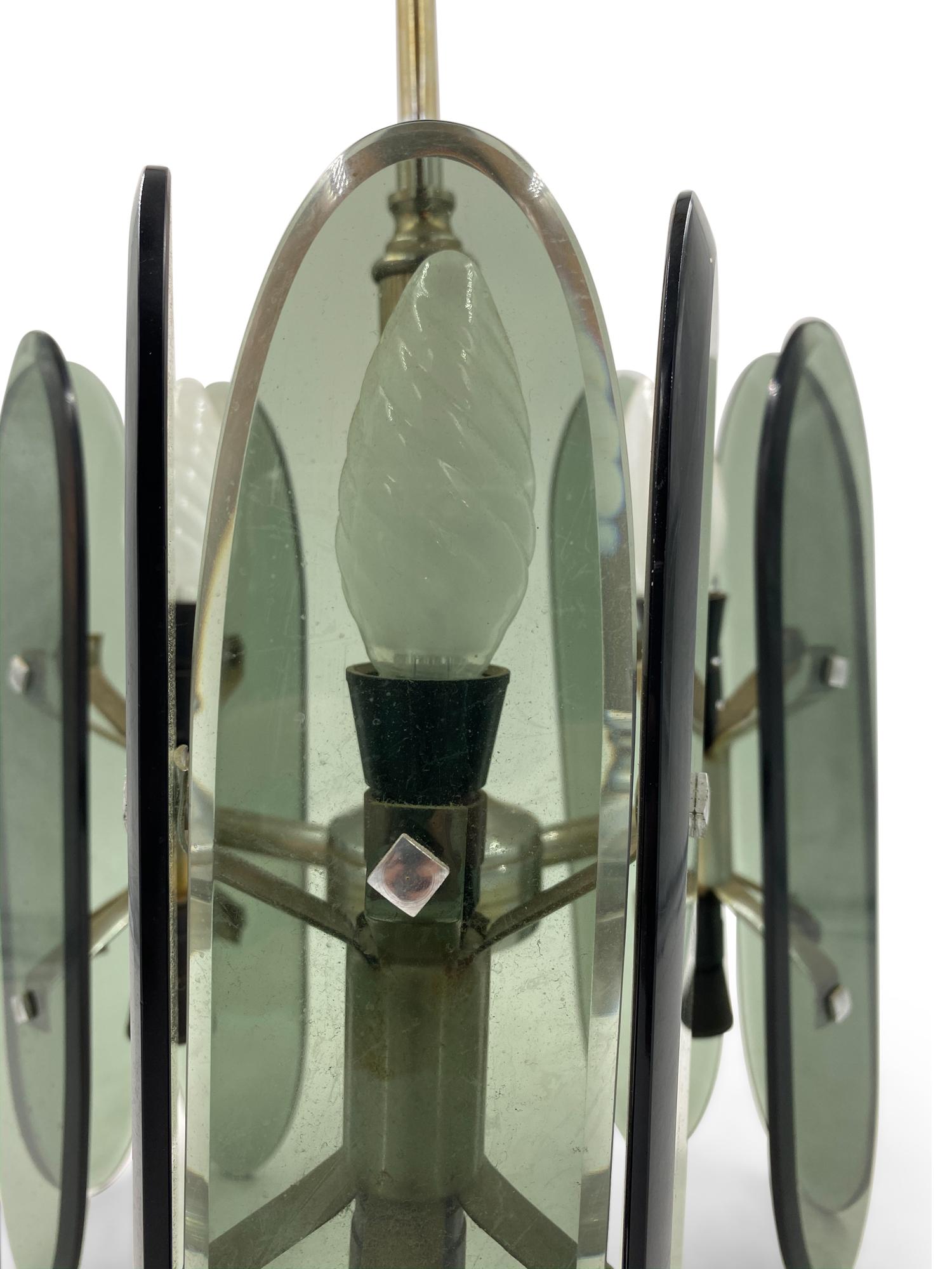 Lustre italien du milieu du siècle à 6 lumières en verre en vente 1