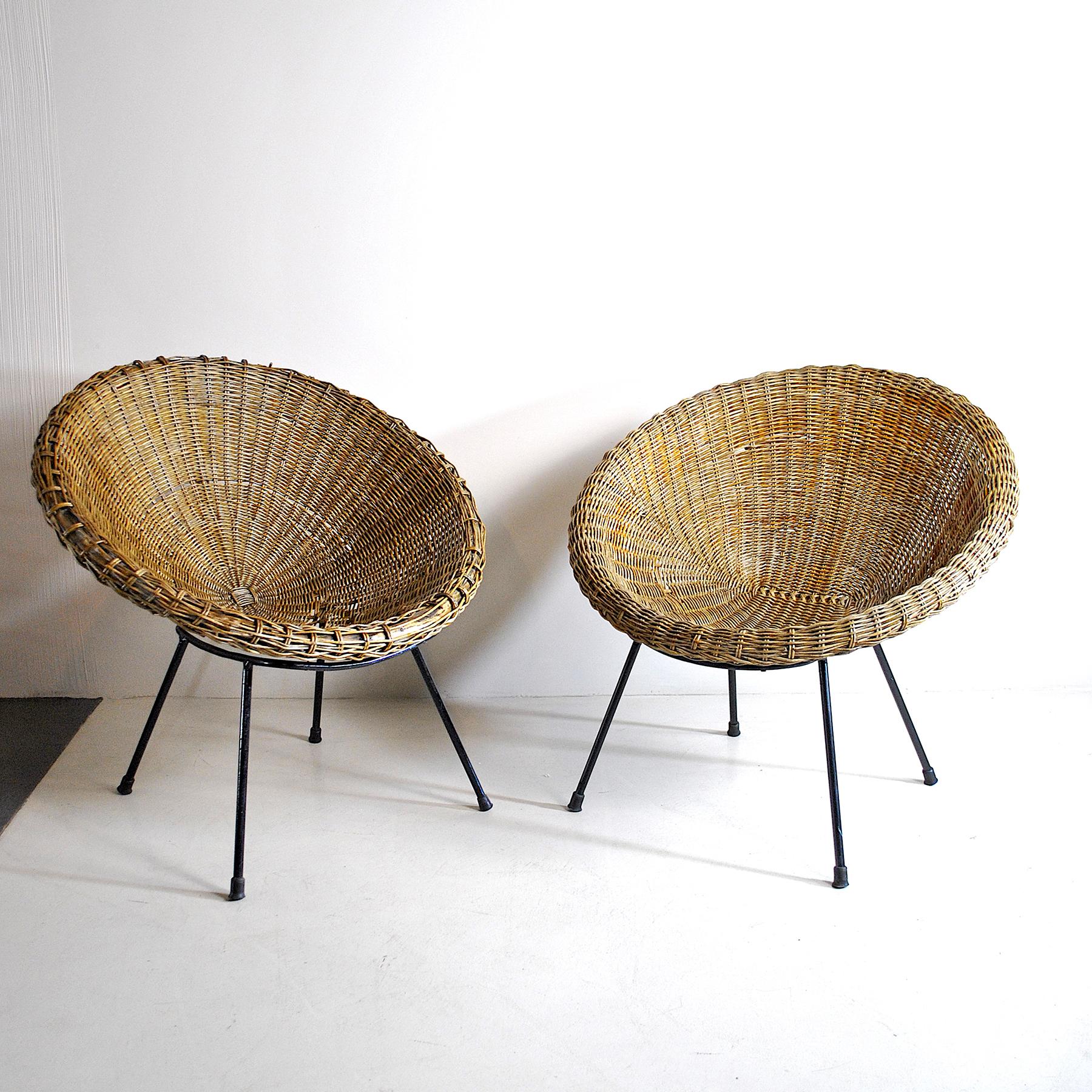 Mid-Century Modern Italian Midcentury 1960s Eggs Cane Chairs For Sale