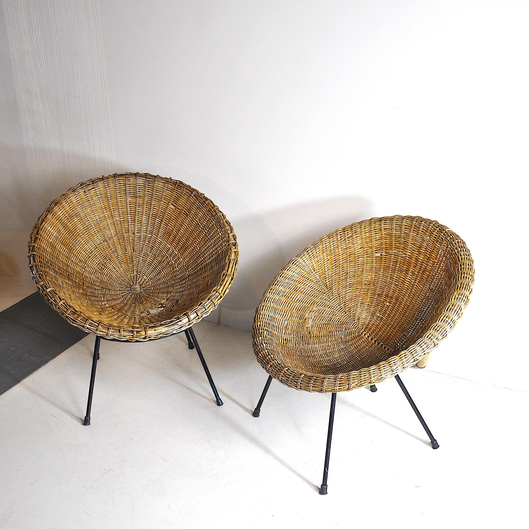 Mid-20th Century Italian Midcentury 1960s Eggs Cane Chairs For Sale