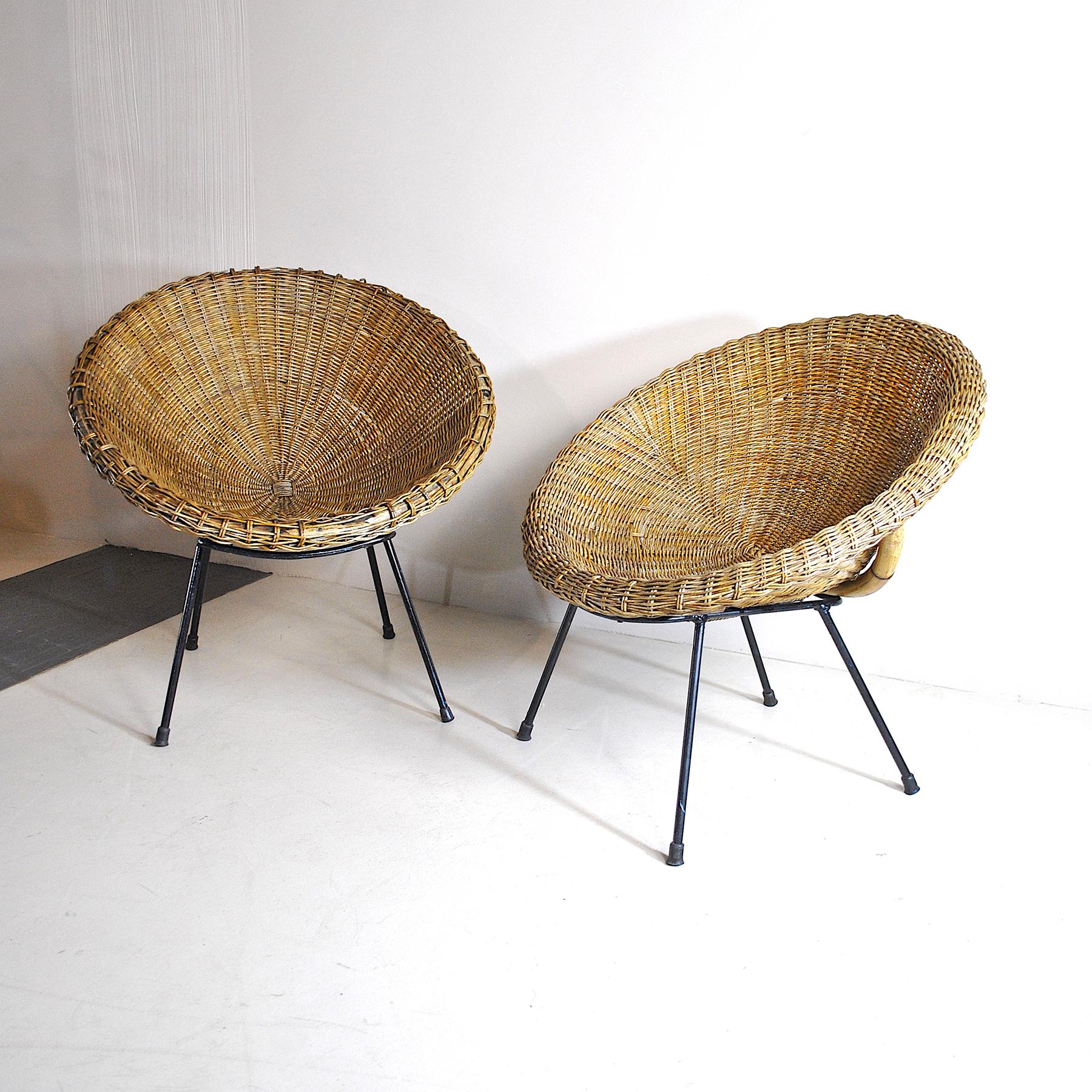 Metal Italian Midcentury 1960s Eggs Cane Chairs For Sale