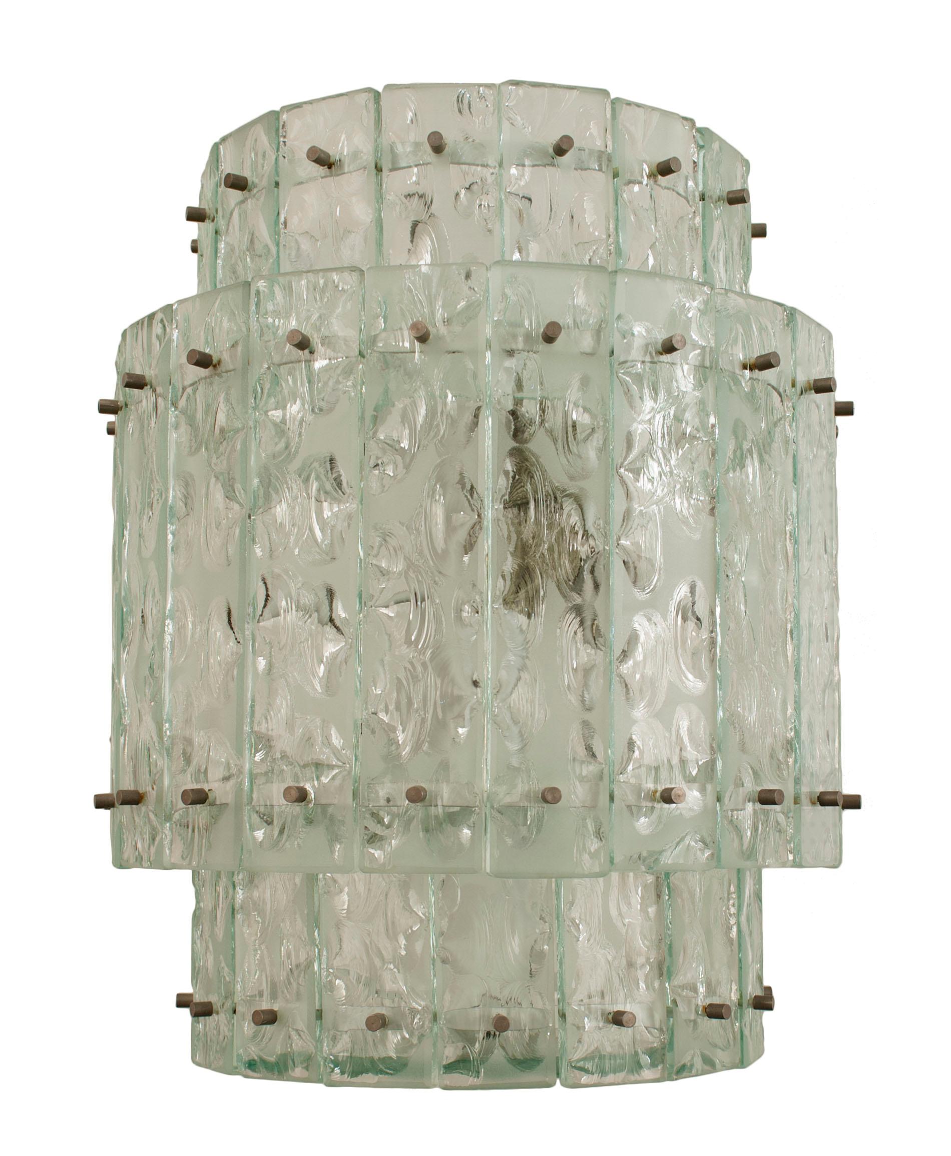 20th Century Italian Mid-Century Acid Etched Cylindrical Glass Lantern For Sale