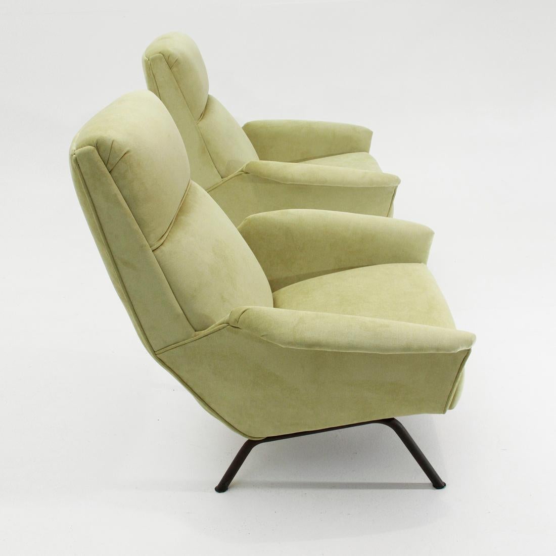 Mid-Century Modern Italian Midcentury Acid Green Velvet Armchair, 1950s, Set of 2