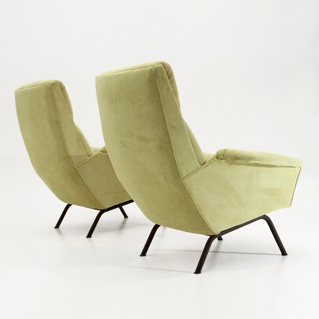 Mid-20th Century Italian Midcentury Acid Green Velvet Armchair, 1950s, Set of 2